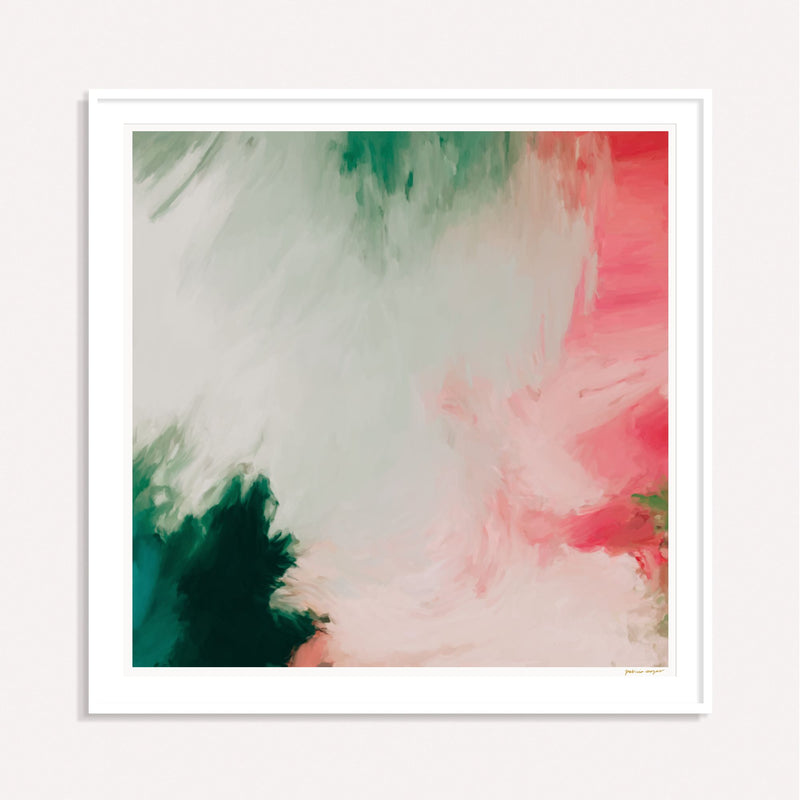 Maelyn, pink and green framed square colorful abstract wall art print by Parima Studio