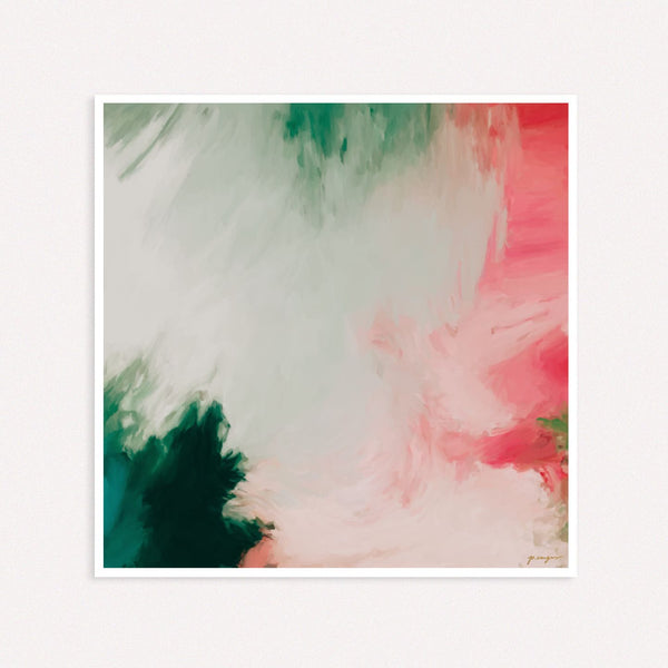 Maelyn, pink and green colorful abstract wall art print by Parima Studio