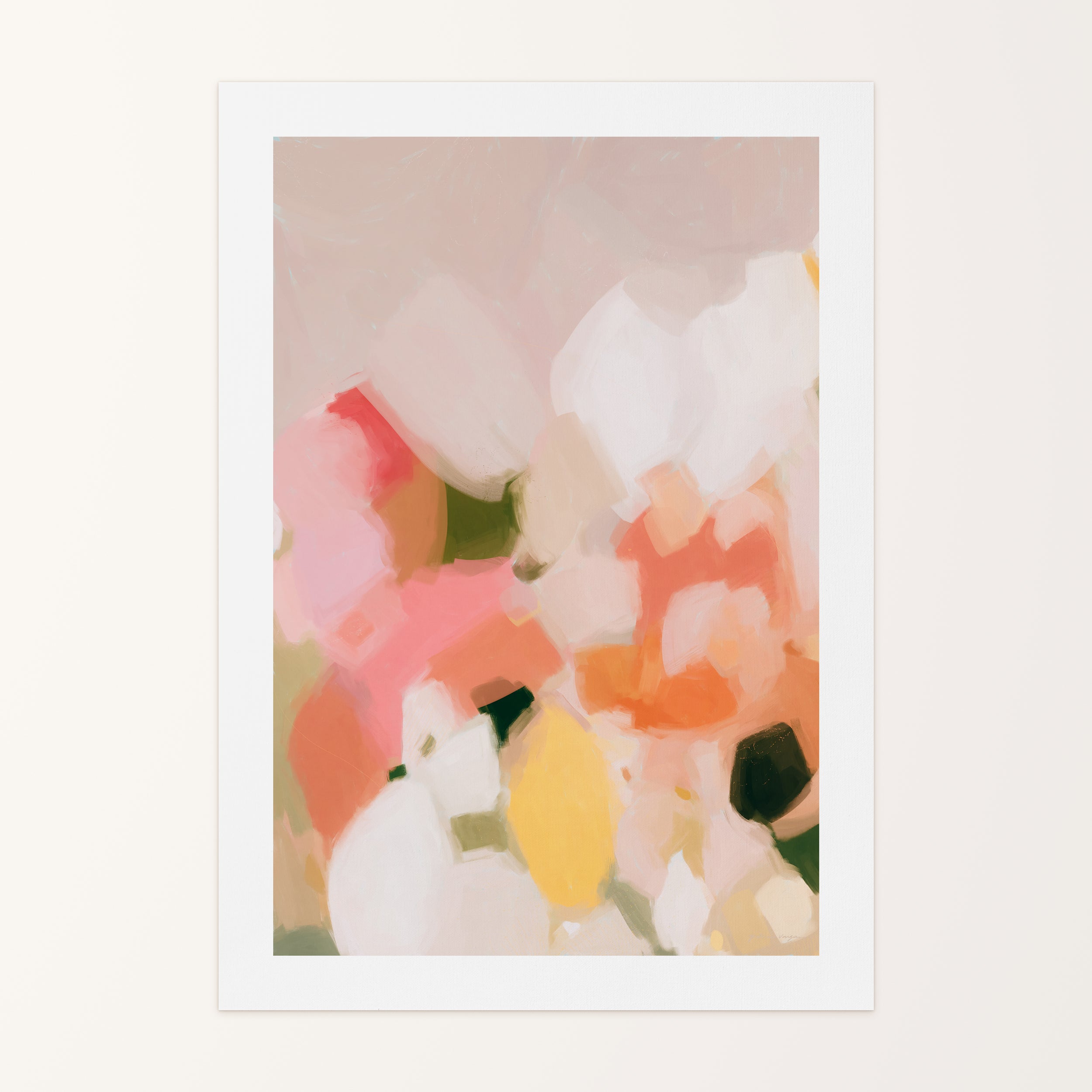 Marguerite I, pink and yellow colorful abstract canvas wall art print by Parima Studio