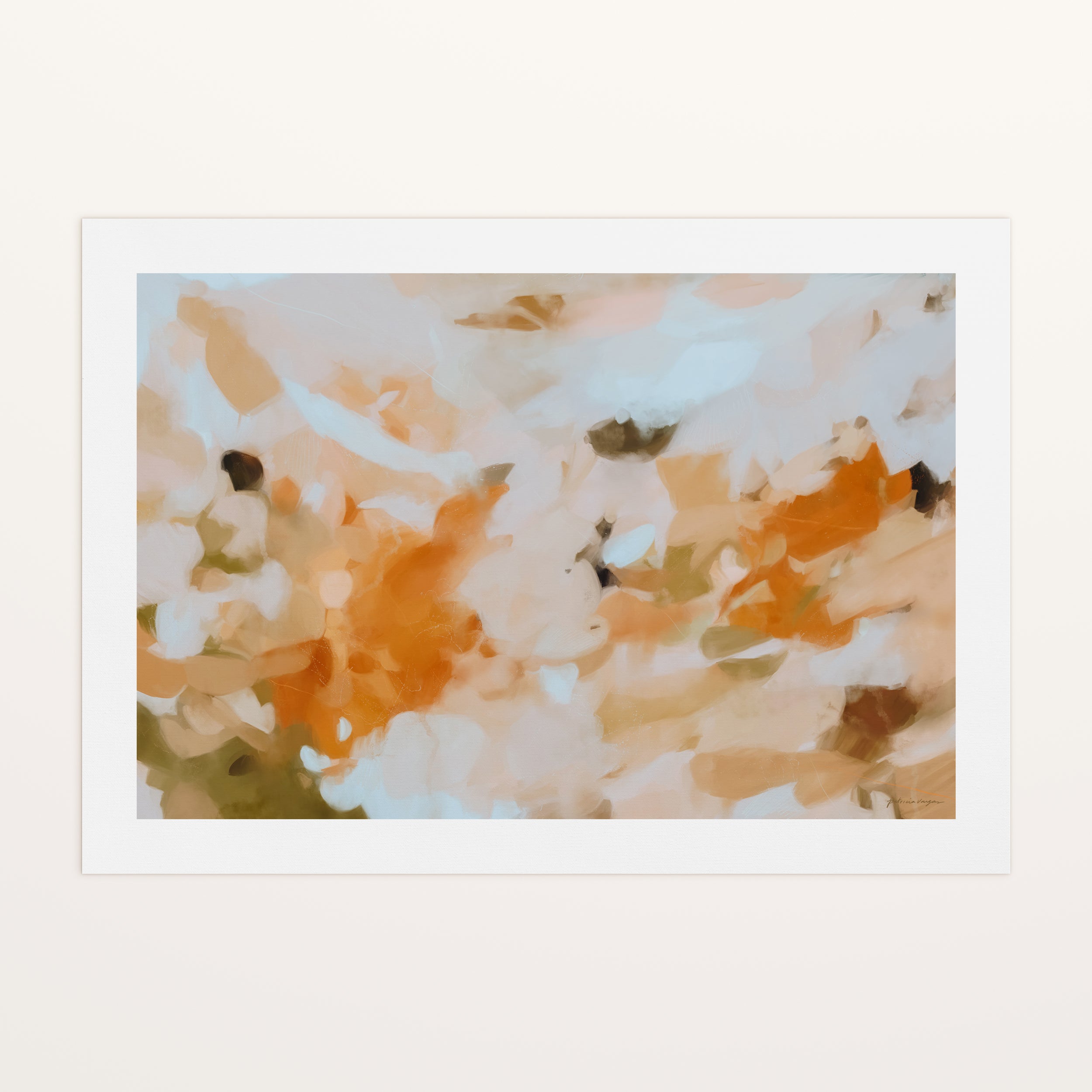 Meadow, orange and green colorful abstract canvas wall art print by Parima Studio