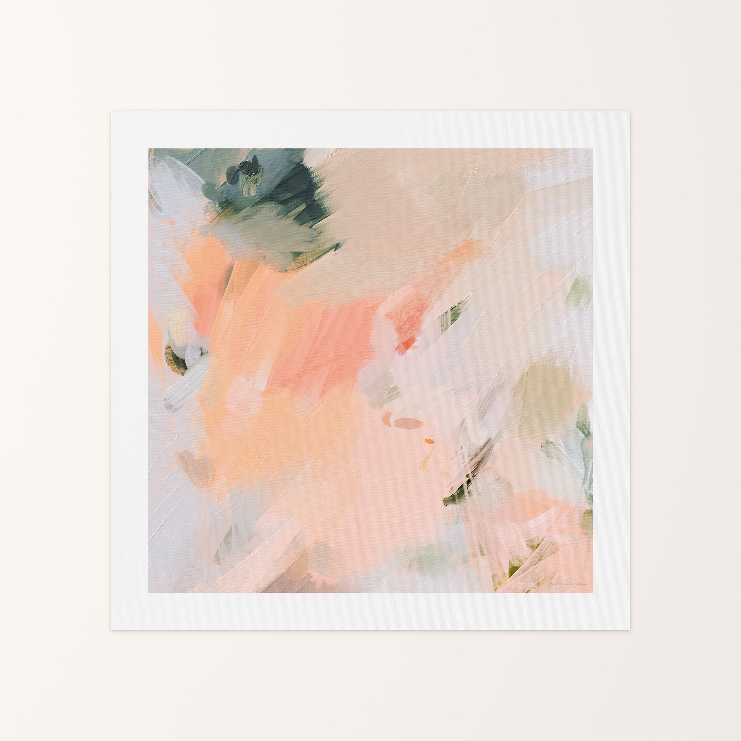 Merle, soft pink and green colorful abstract canvas wall art print by Parima Studio