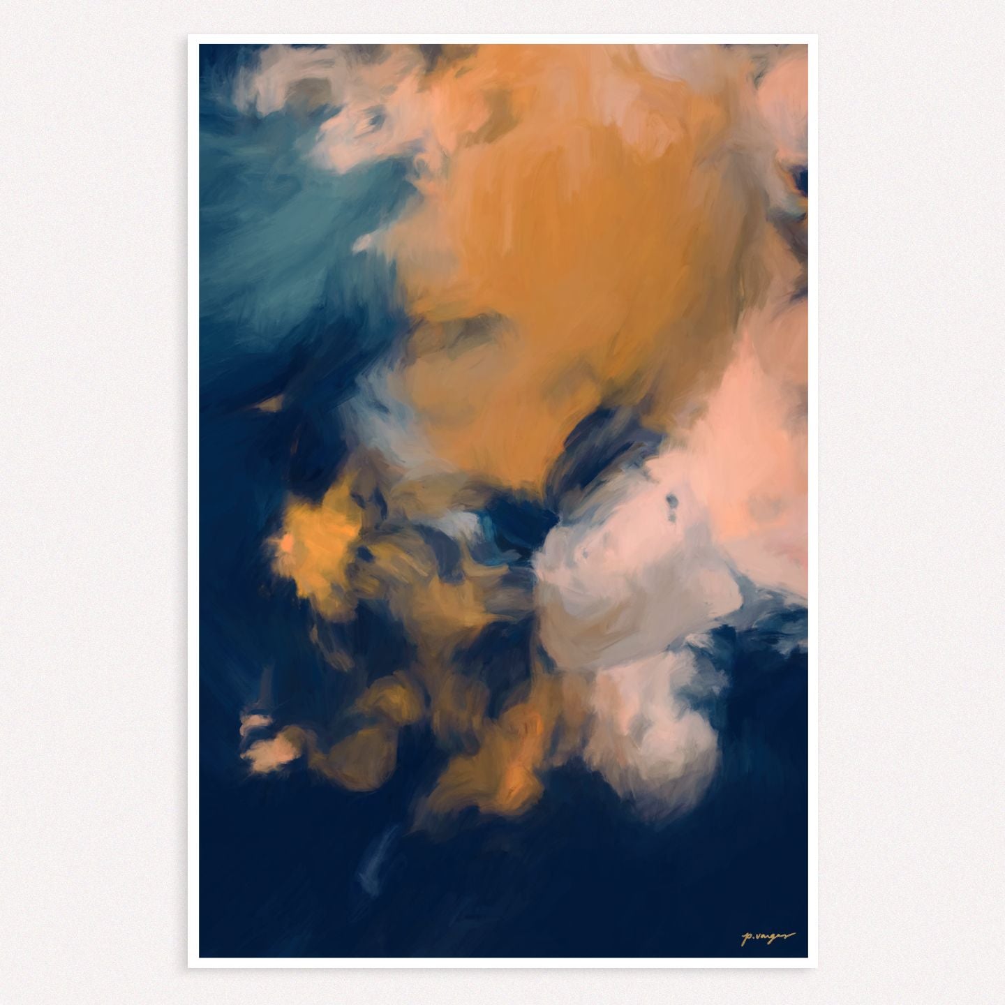 Mia Luna, blue and orange colorful abstract wall art print by Parima Studio