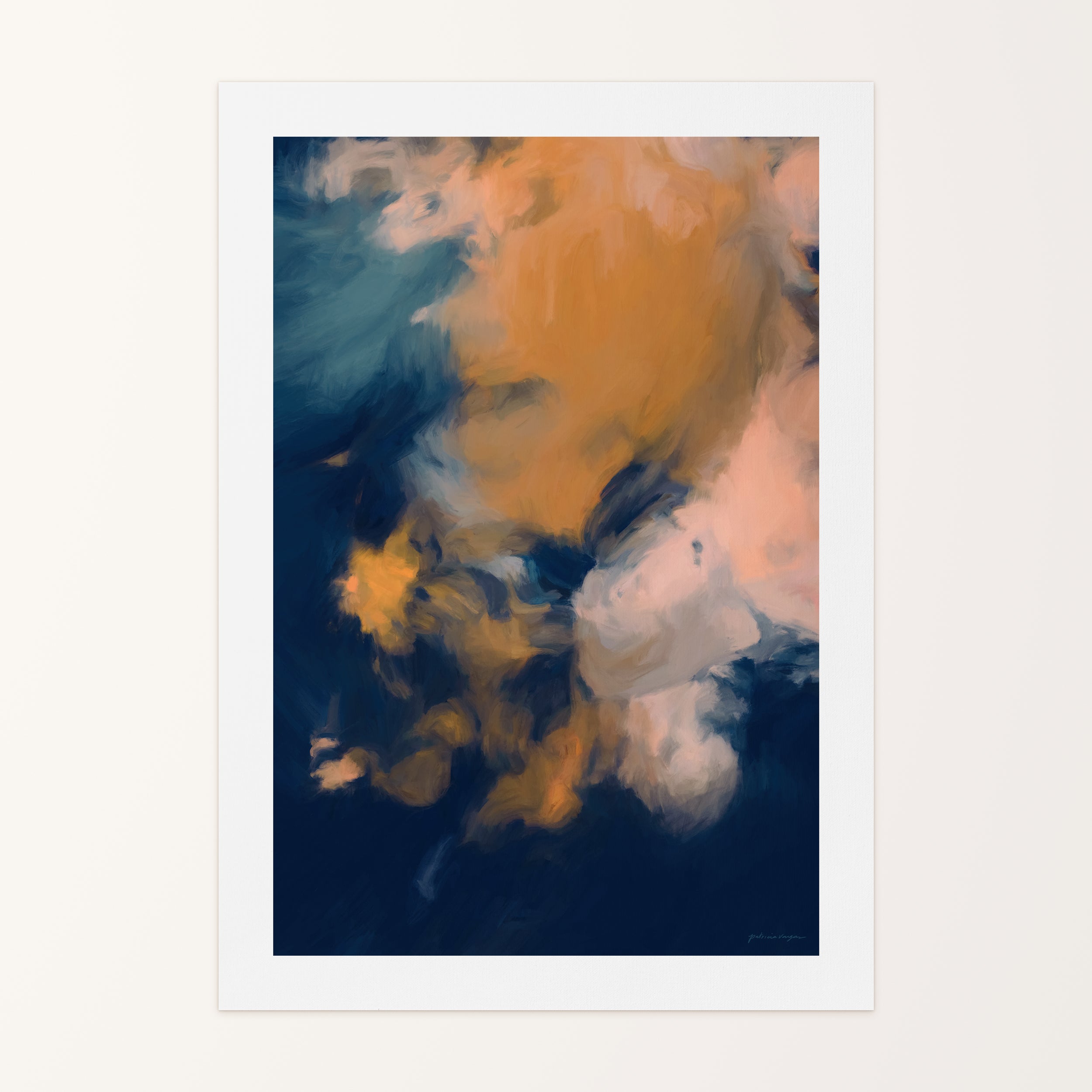 Mia Luna, blue and orange colorful abstract canvas wall art print by Parima Studio