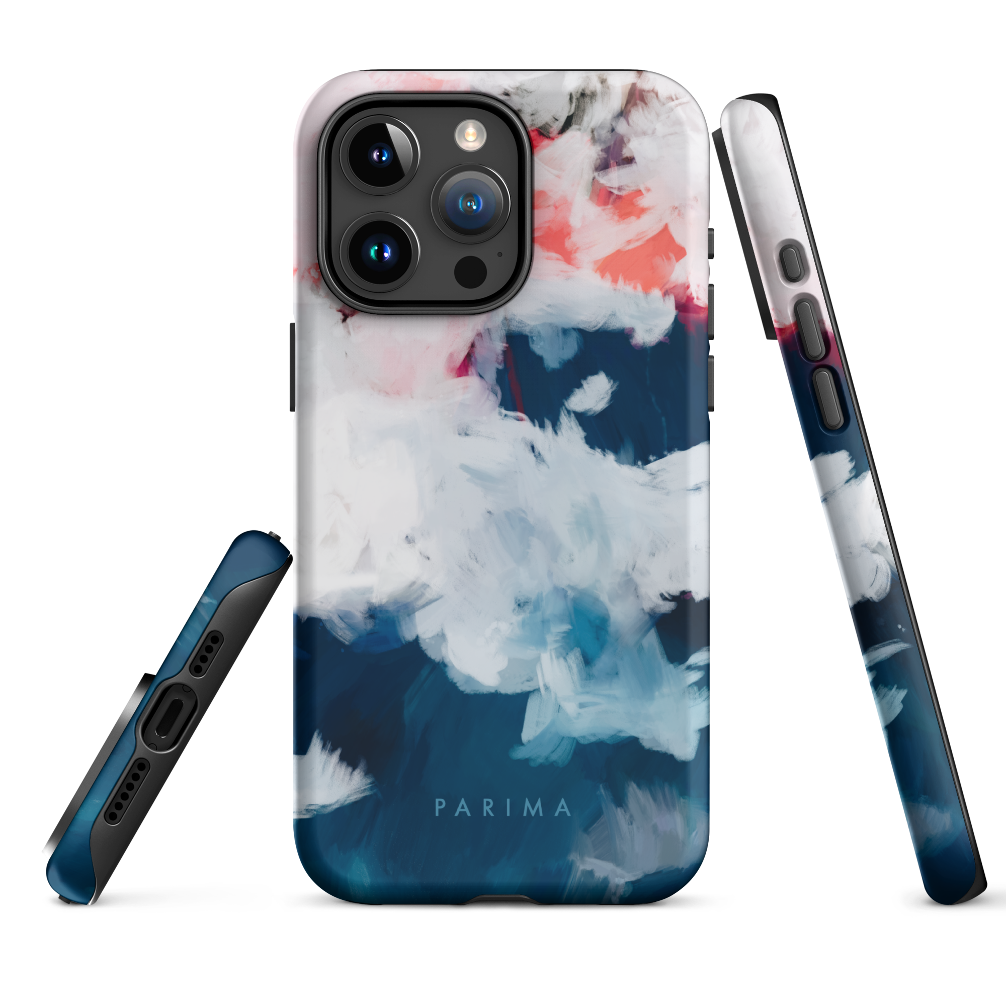 Oceane, blue and pink abstract art on iPhone 15 Pro Max tough case by Parima Studio