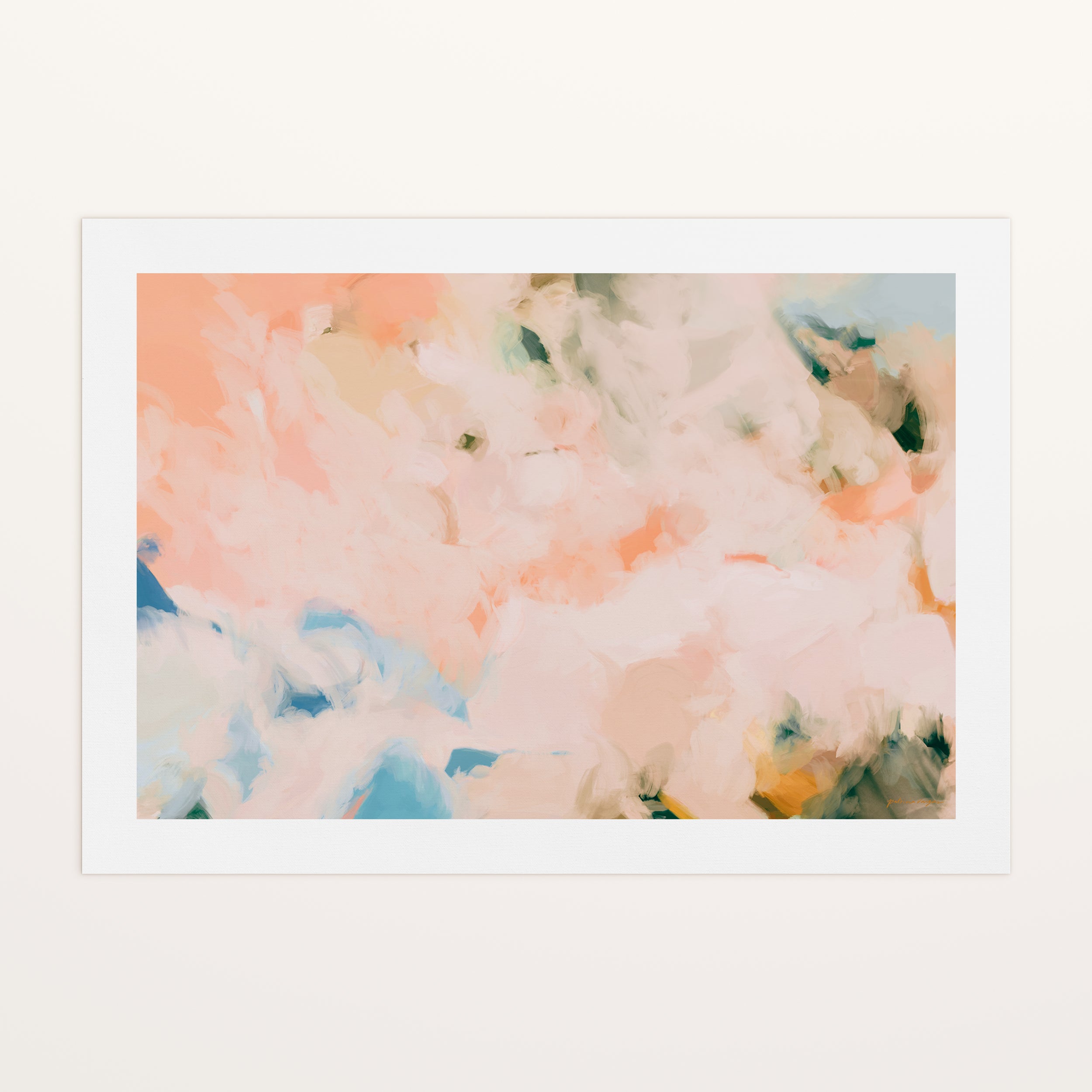 Peach Season, pink and blue colorful abstract canvas wall art print by Parima Studio