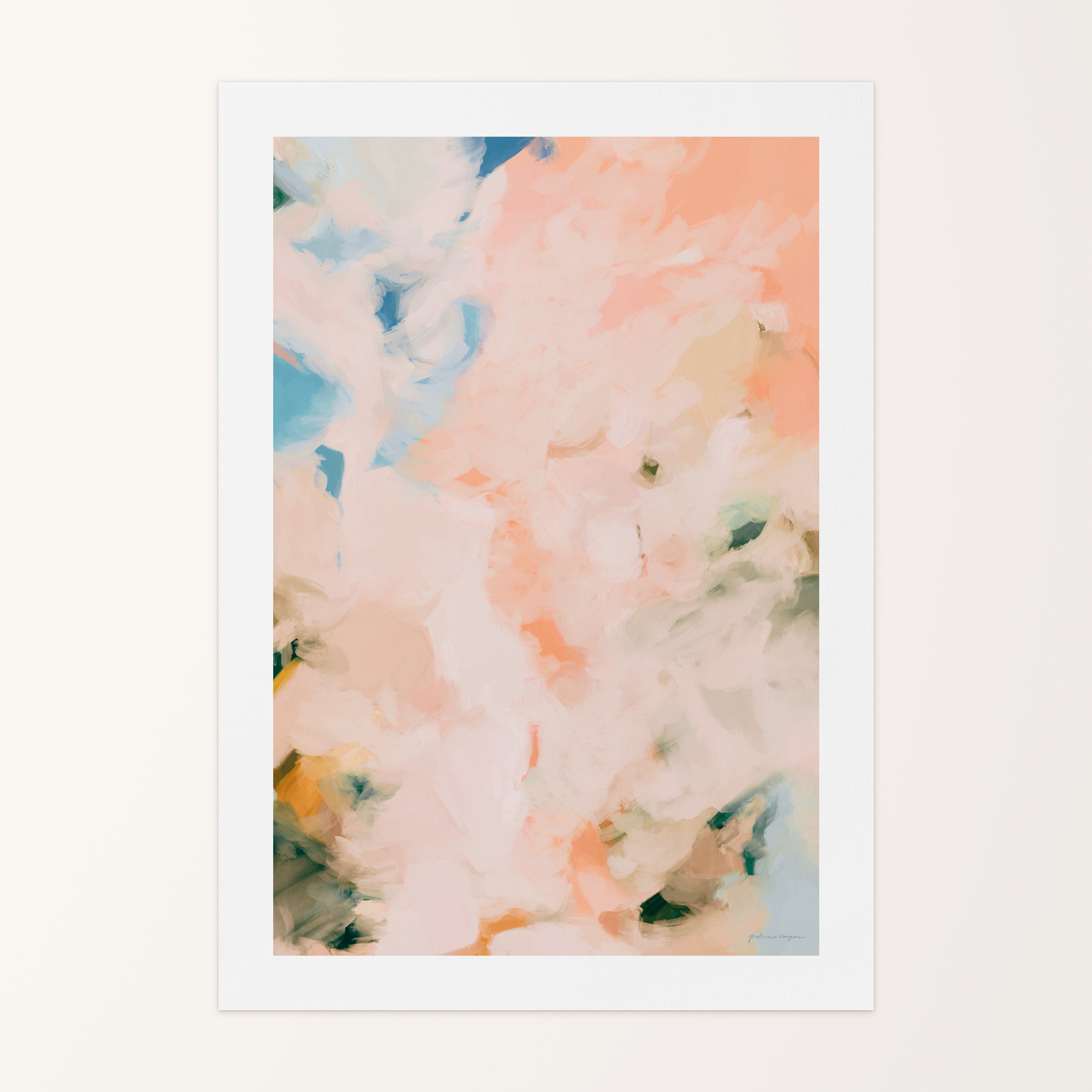 Peach Season, pink and blue colorful abstract canvas wall art print by Parima Studio