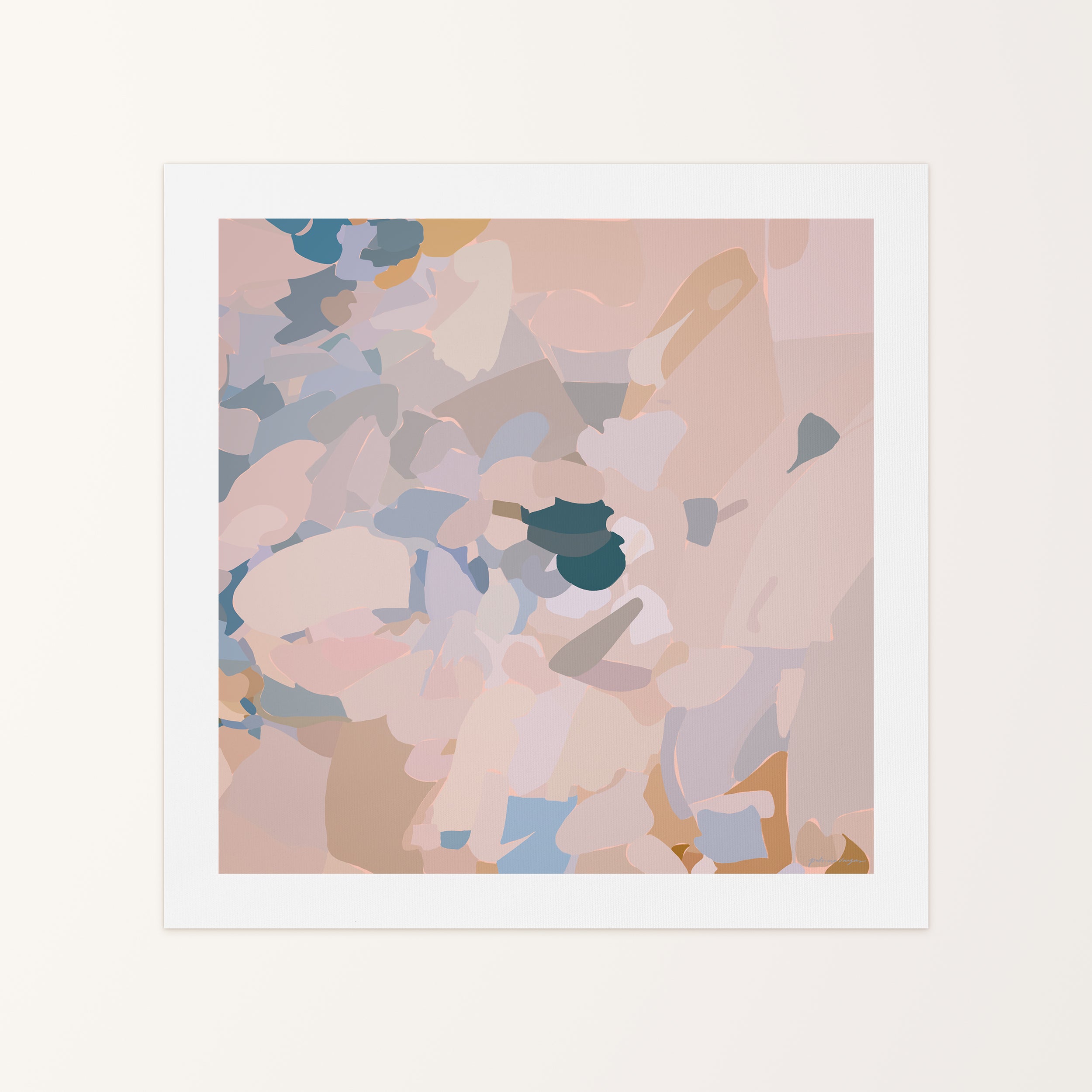 Pebbly Beach, pink and blue  colorful abstract canvas wall art print by Parima Studio