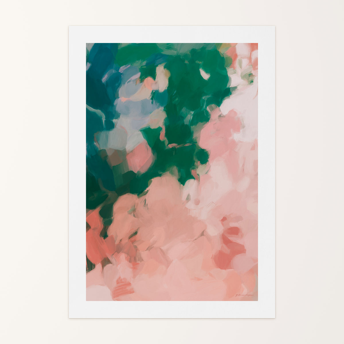 Primrose, green and pink abstract canvas wall art print, large scale ...