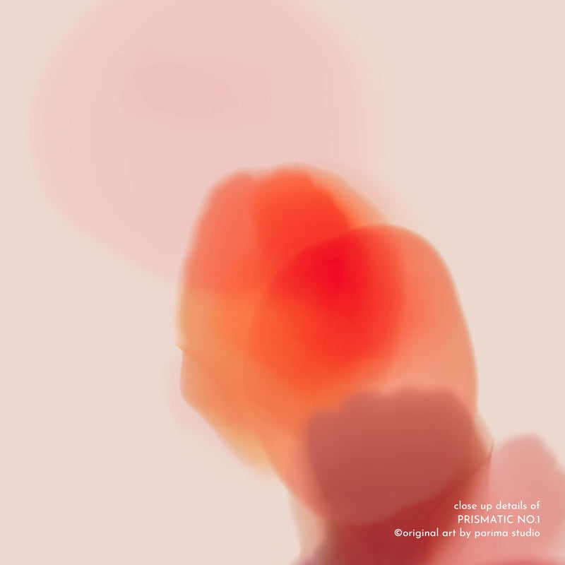 Close up of Prismatic No.1, pink and orange colorful abstract wall art print by Parima Studio