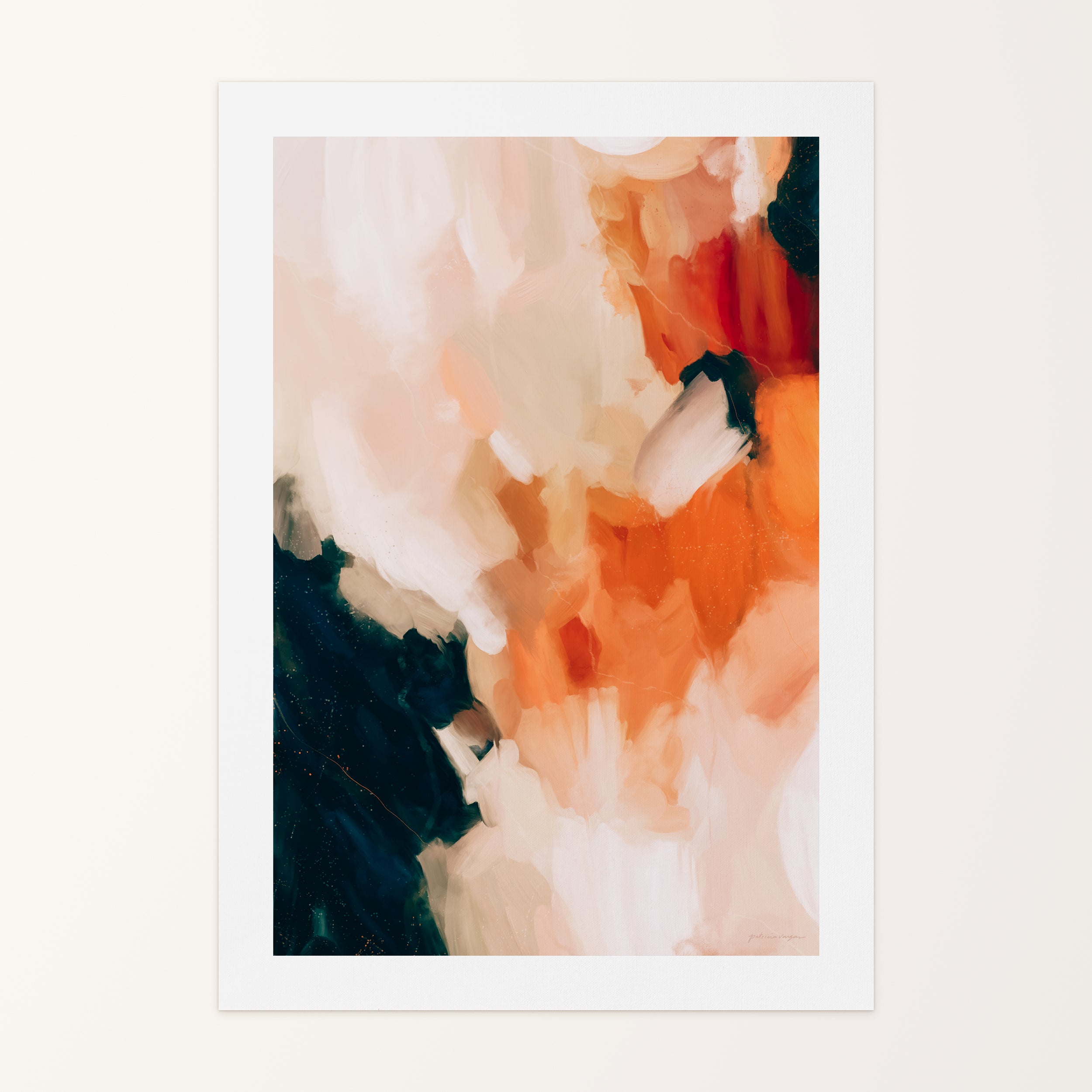 Sabrina, navy blue and orange colorful abstract canvas wall art print by Parima Studio