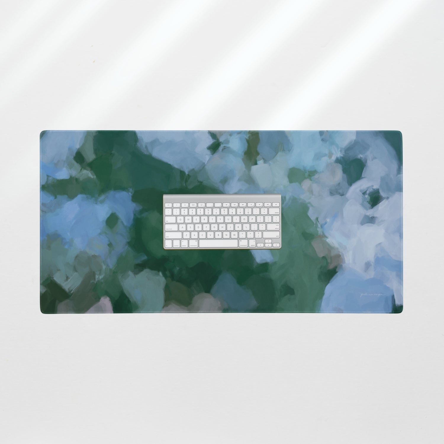 Sky and Earth - Large Desk Mat - Pretty Light Blue and Green Abstract Art