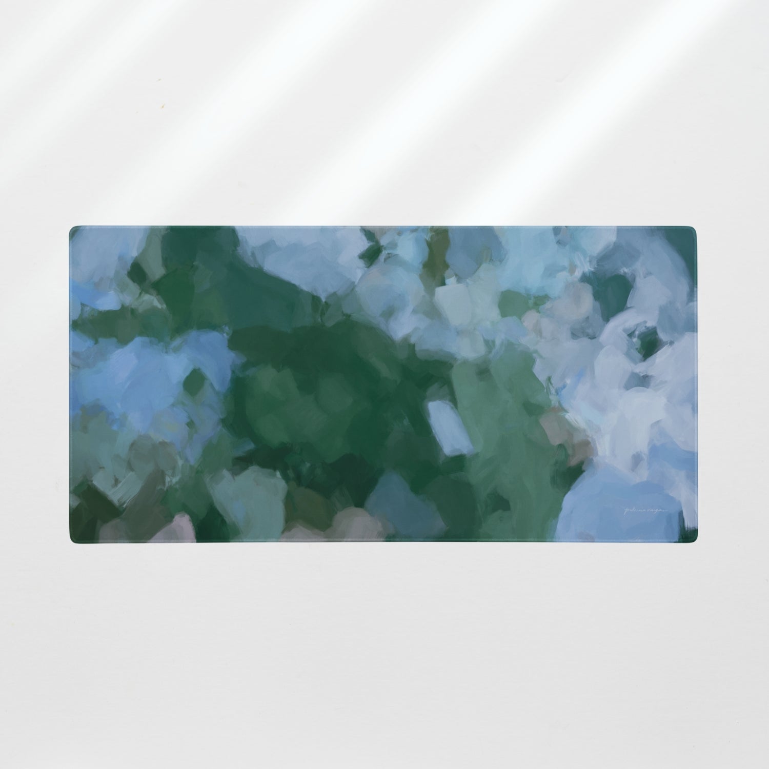 Sky and Earth - Large Desk Mat - Pretty Light Blue and Green Abstract Art