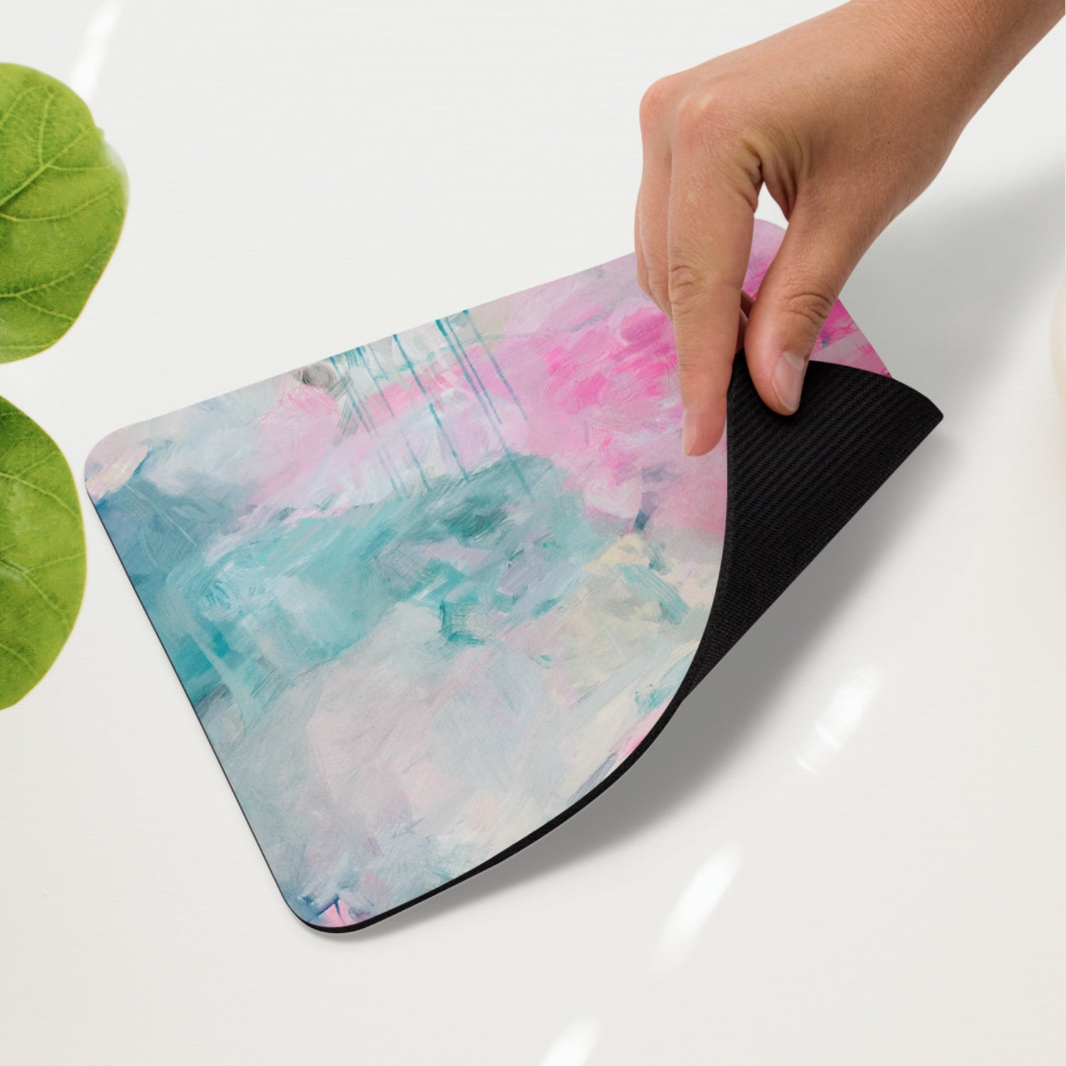 Splash, bright pink and teal blue fun colorful abstract mouse pad. Pretty desk accessories for your home office decor by Parima Studio