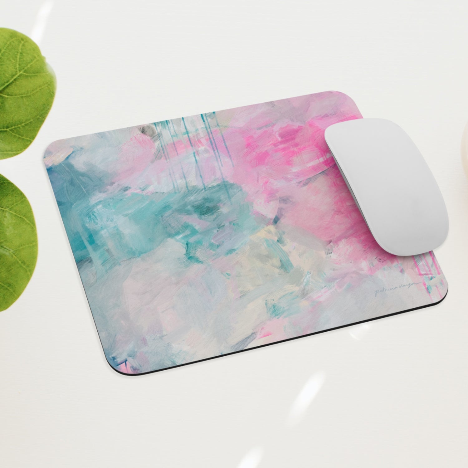 Splash, bright pink and teal blue fun colorful abstract mouse pad. Pretty desk accessories for your home office decor by Parima Studio