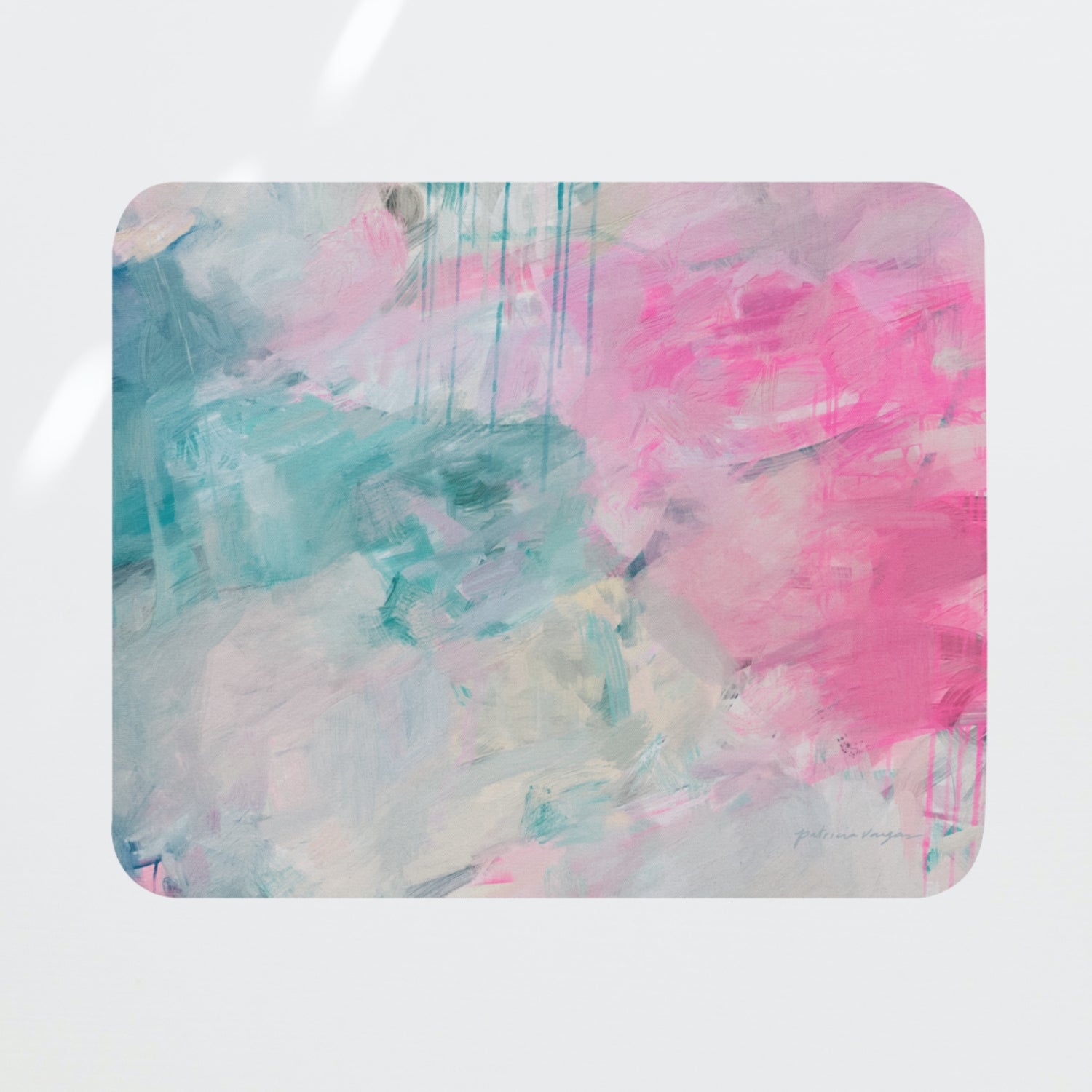 Splash, bright pink and teal blue fun colorful abstract mouse pad. Pretty desk accessories for your home office decor