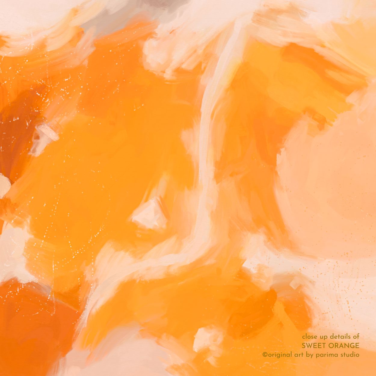 Close up of Sweet Orange, orange and pink colorful abstract wall art print by Parima Studio