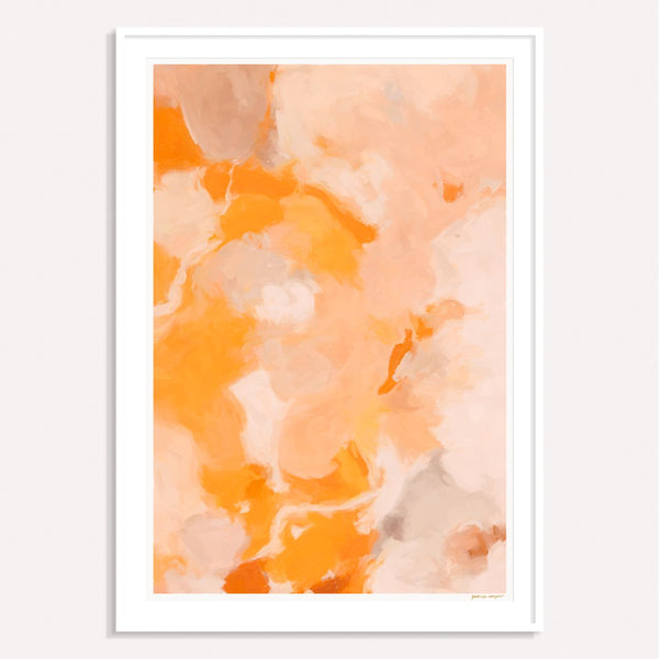 Sweet Orange, orange and pink framed vertical colorful abstract wall art print by Parima Studio