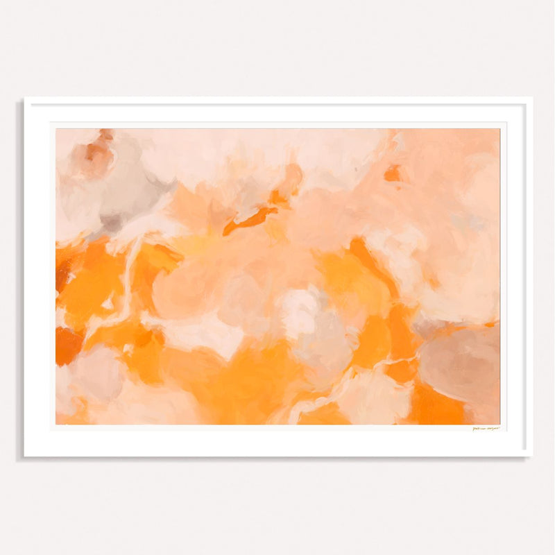 Sweet Orange, orange and pink framed horizontal colorful abstract wall art print by Parima Studio