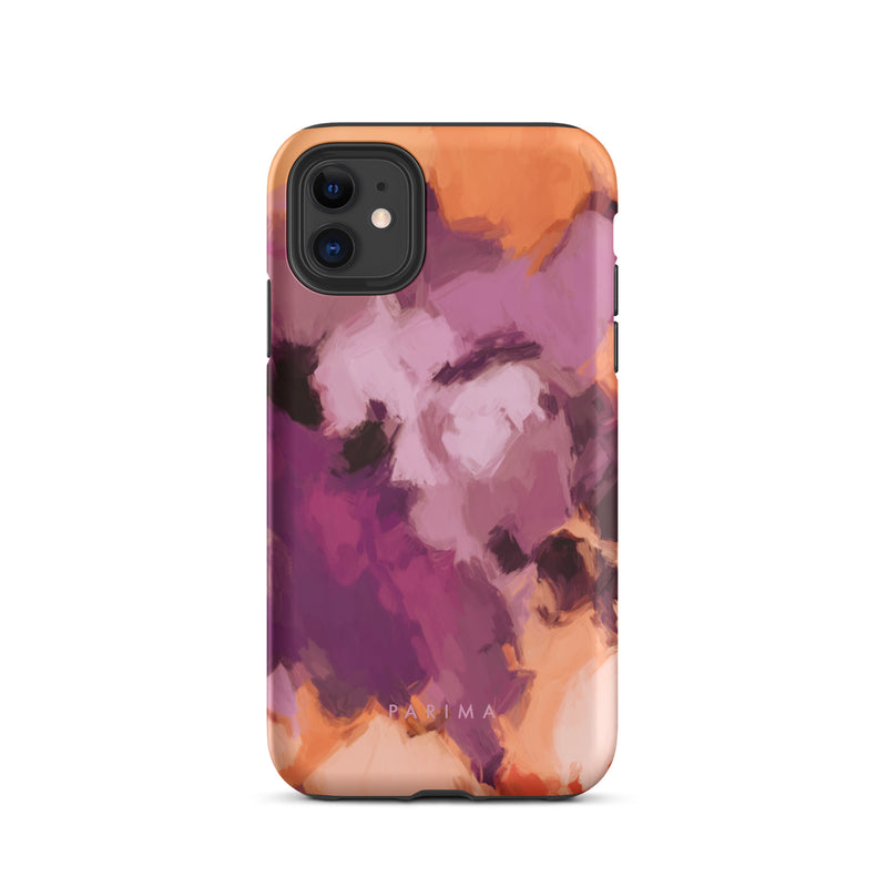 Lilac, purple and orange abstract art on iPhone 11 tough case by Parima Studio