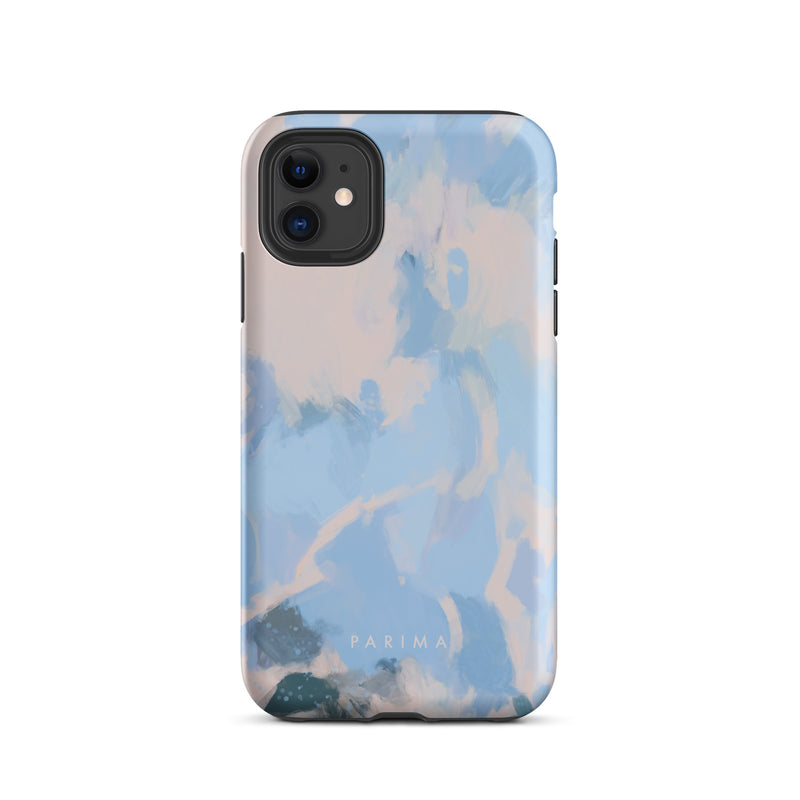 Dove, blue and pink abstract art on iPhone 11 tough case by Parima Studio