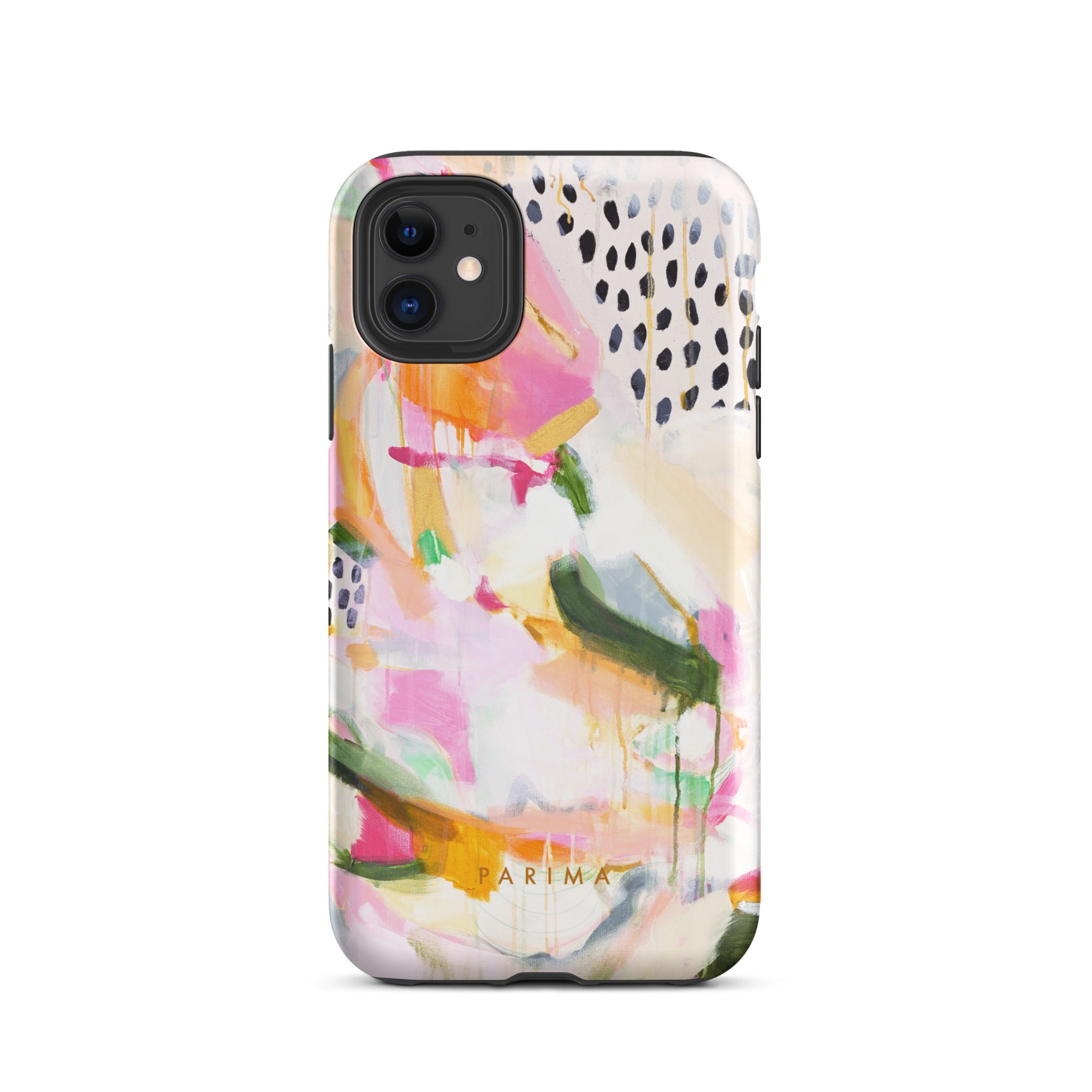 Adira, pink and green abstract art - iPhone 11 tough case by Parima Studio