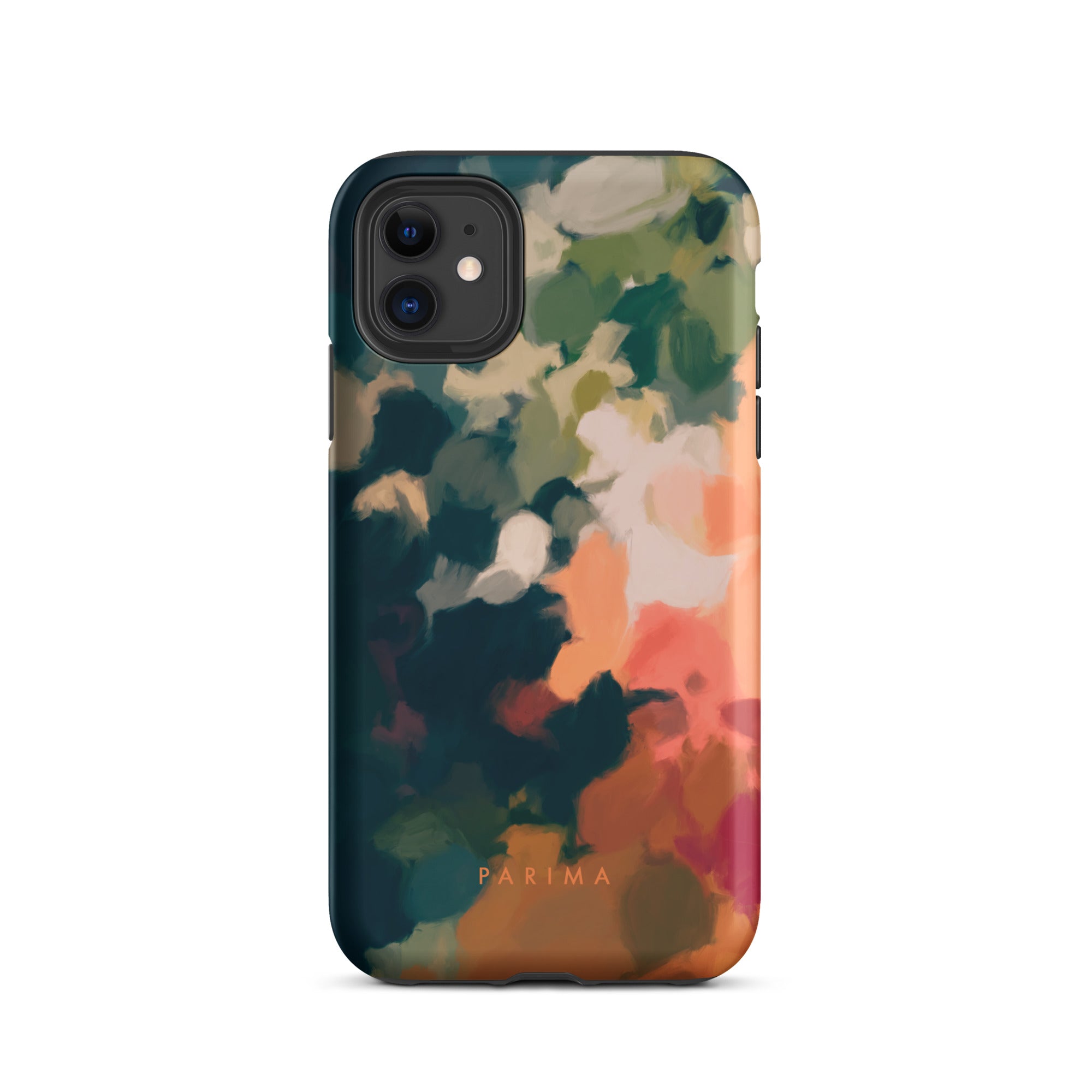 Ria, blue and orange abstract art - iPhone 11 tough case by Parima Studio