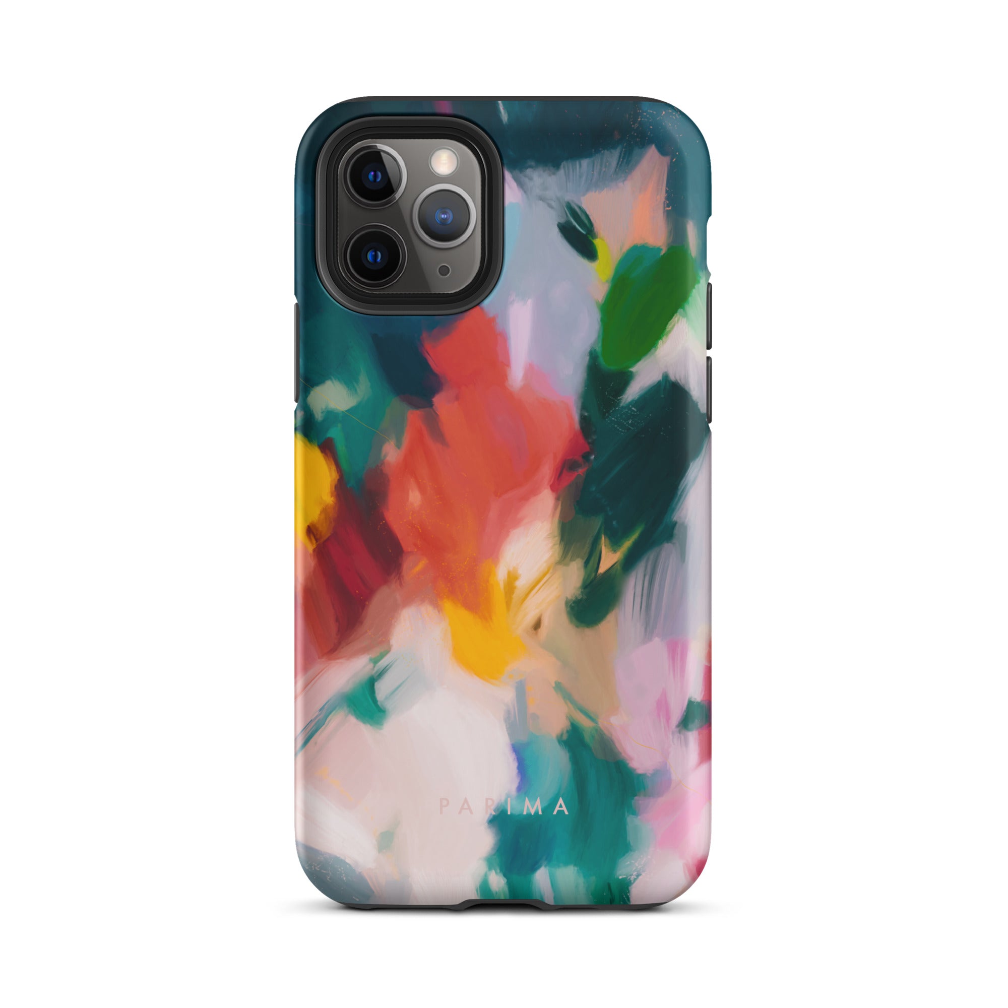 Pomme, blue and red abstract art on iPhone 11 Pro tough case by Parima Studio