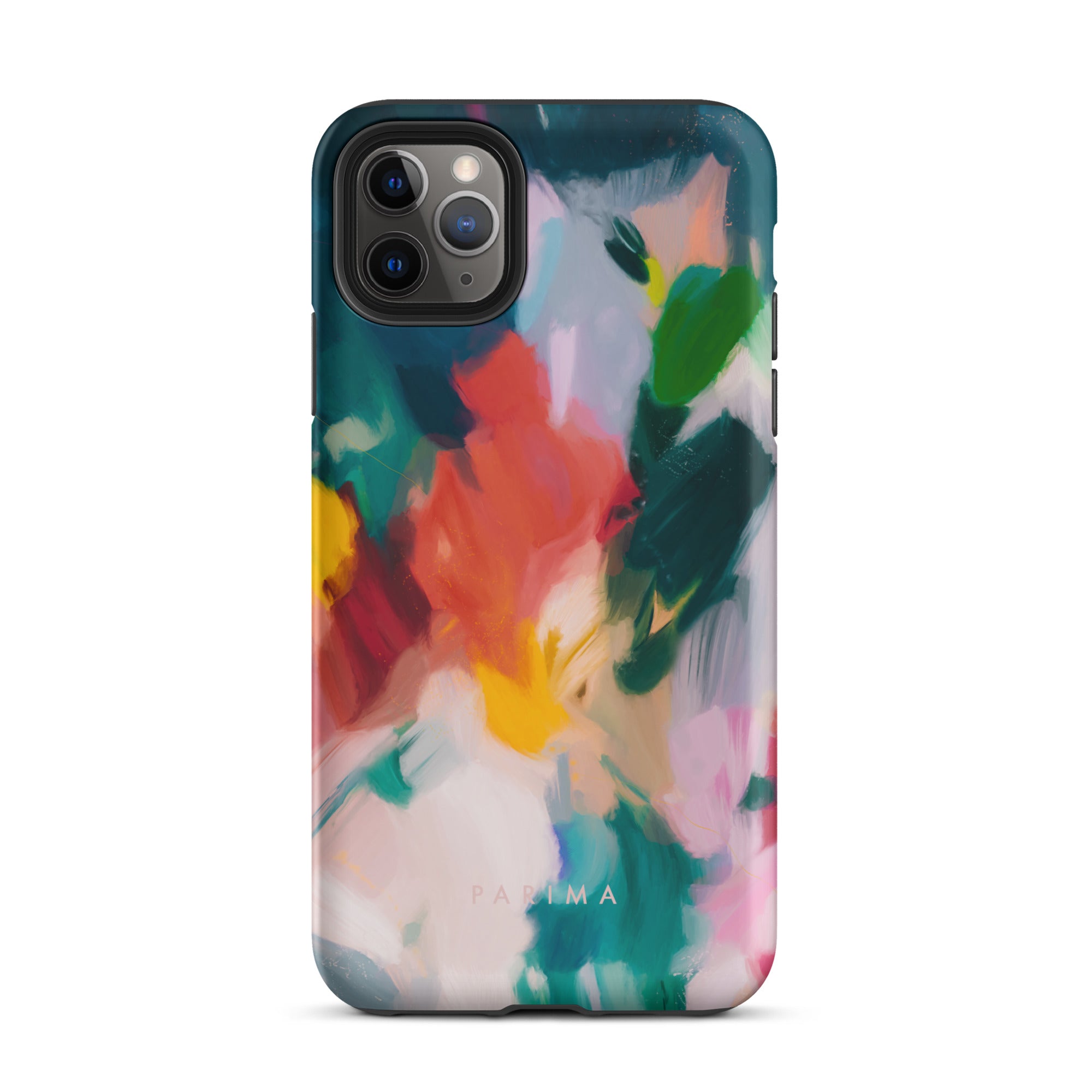 Pomme, blue and red abstract art on iPhone 11 Pro Max tough case by Parima Studio