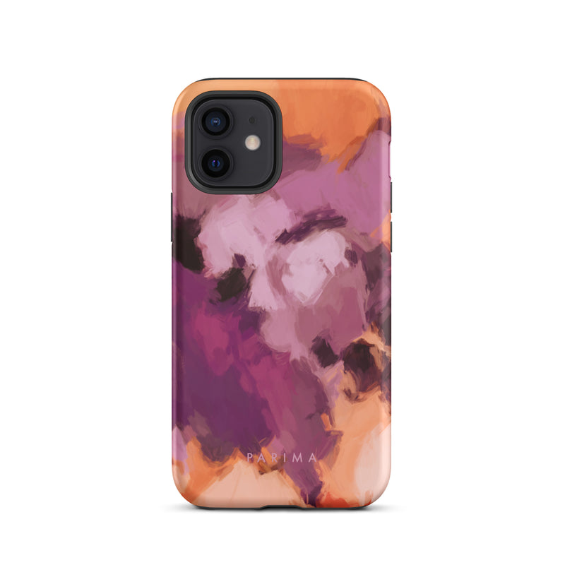 Lilac, purple and orange abstract art on iPhone 12 tough case by Parima Studio