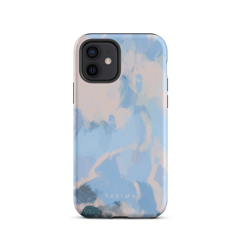 Dove, blue and pink abstract art on iPhone 12 tough case by Parima Studio