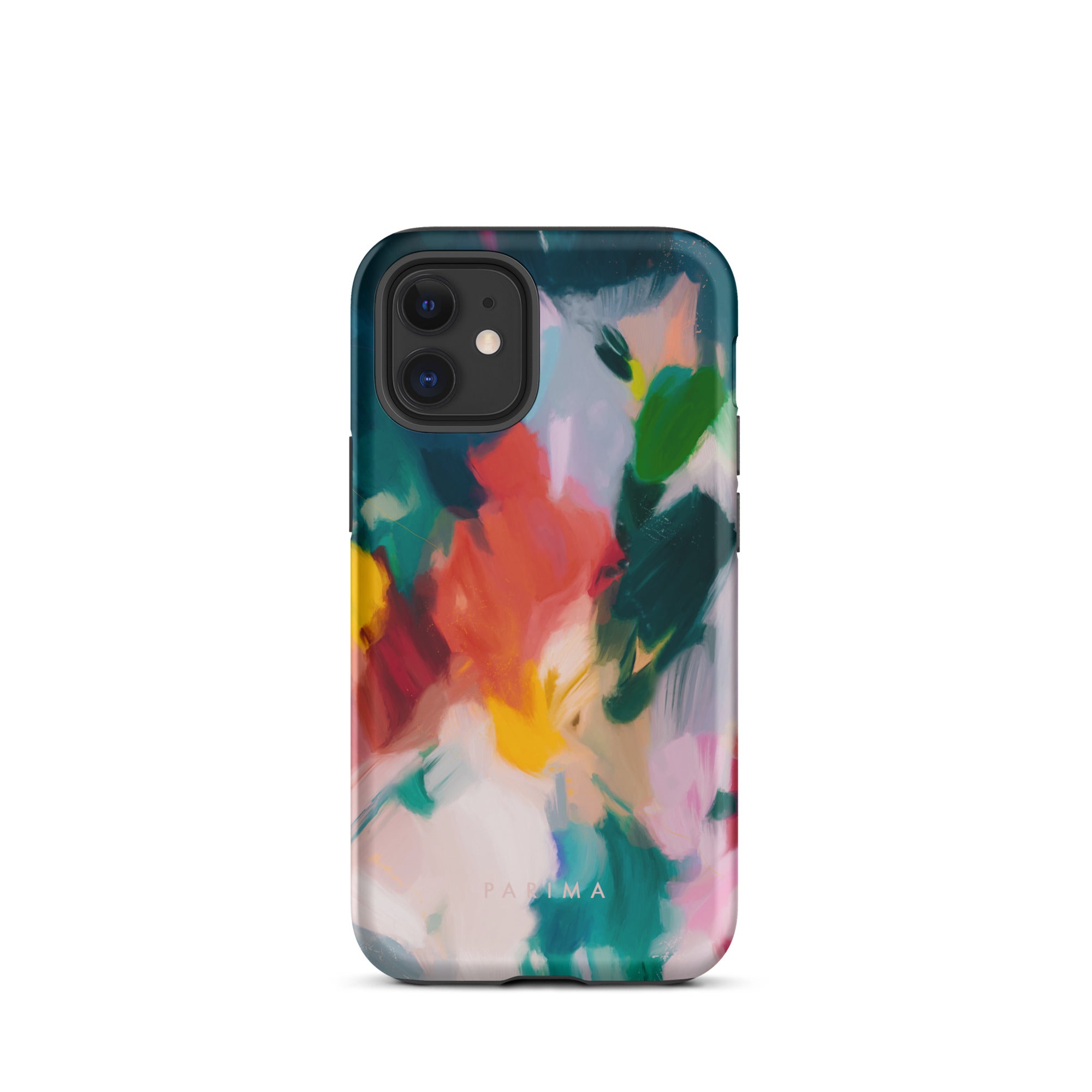 Pomme, blue and red abstract art on iPhone 12 mini tough case by Parima Studio