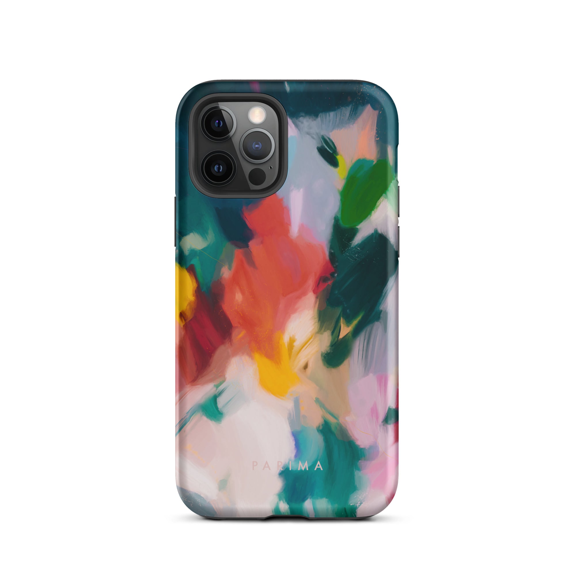 Pomme, blue and red abstract art on iPhone 12 Pro tough case by Parima Studio