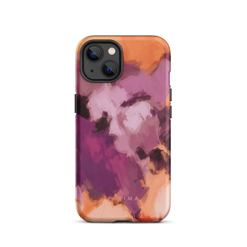 Lilac, purple and orange abstract art on iPhone 13 tough case by Parima Studio