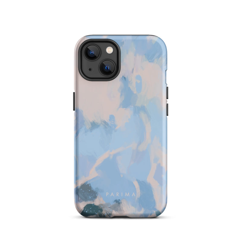 Dove, blue and pink abstract art on iPhone 13 tough case by Parima Studio