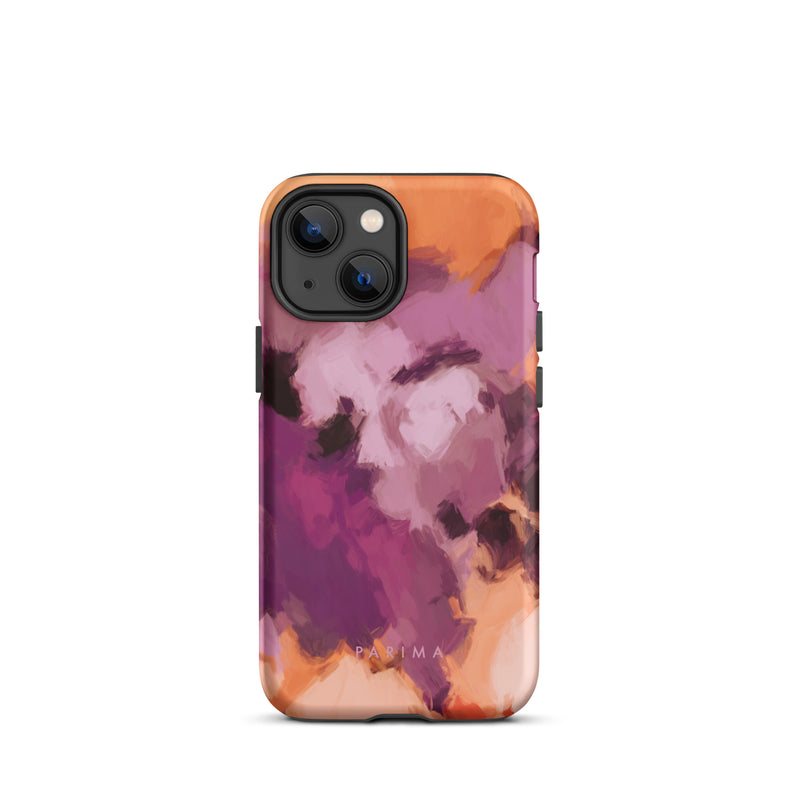 Lilac, purple and orange abstract art on iPhone 143 Mini tough case by Parima Studio