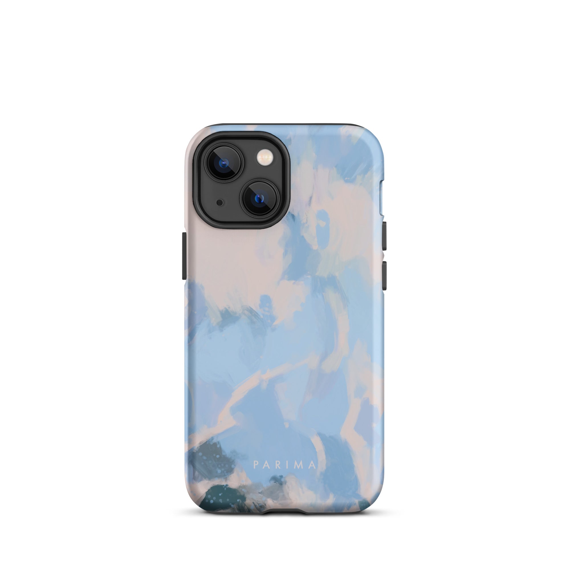 Dove, blue and pink abstract art on iPhone 13 Mini tough case by Parima Studio