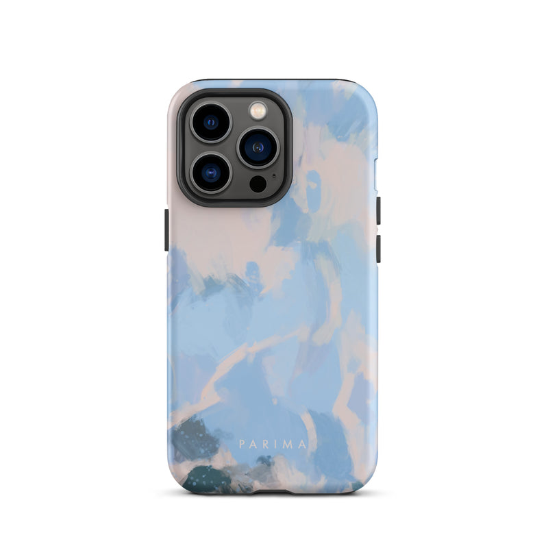 Dove, blue and pink abstract art on iPhone 13 Pro tough case by Parima Studio