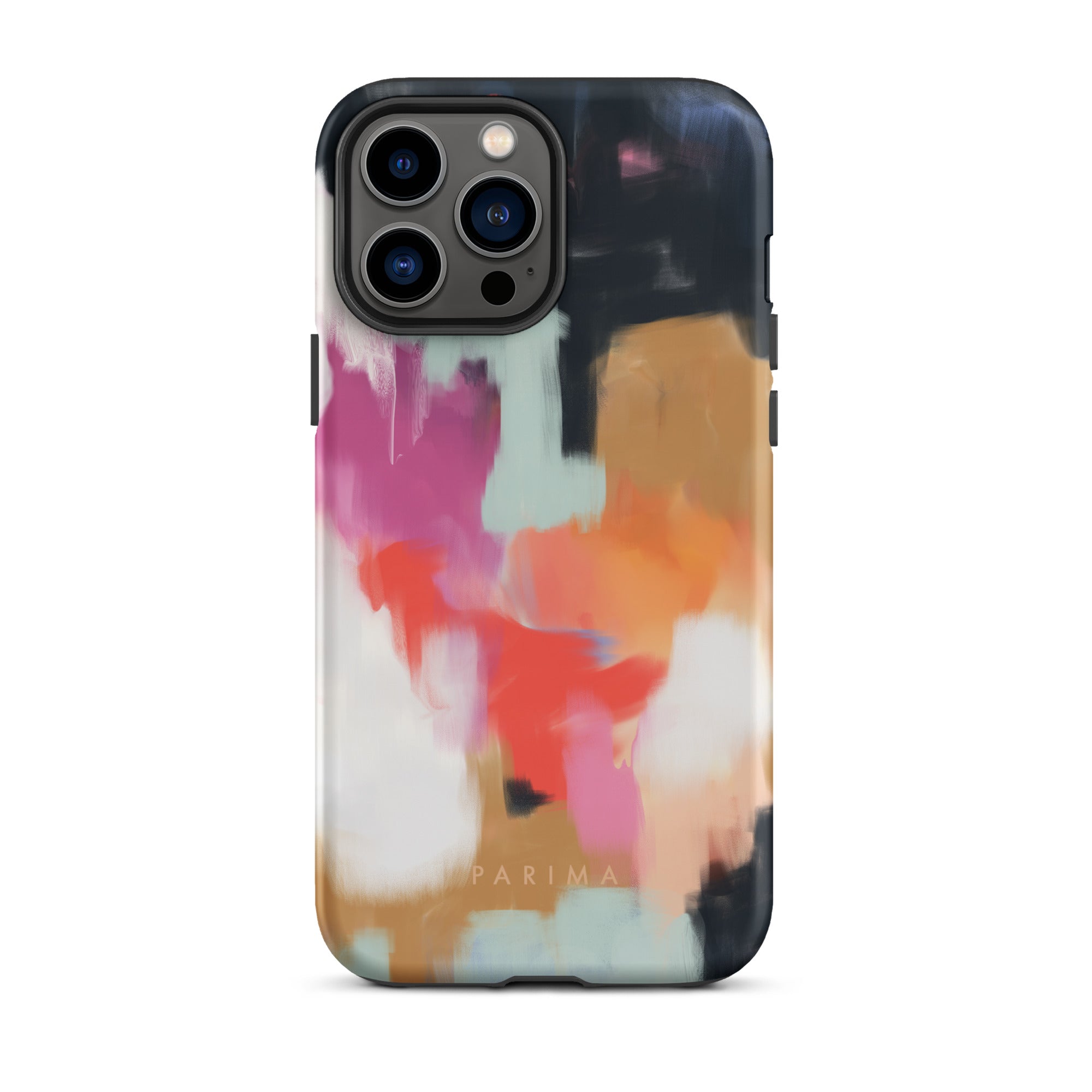 Ruthie, blue and pink abstract art on iPhone 13 Pro Max tough case by Parima Studio