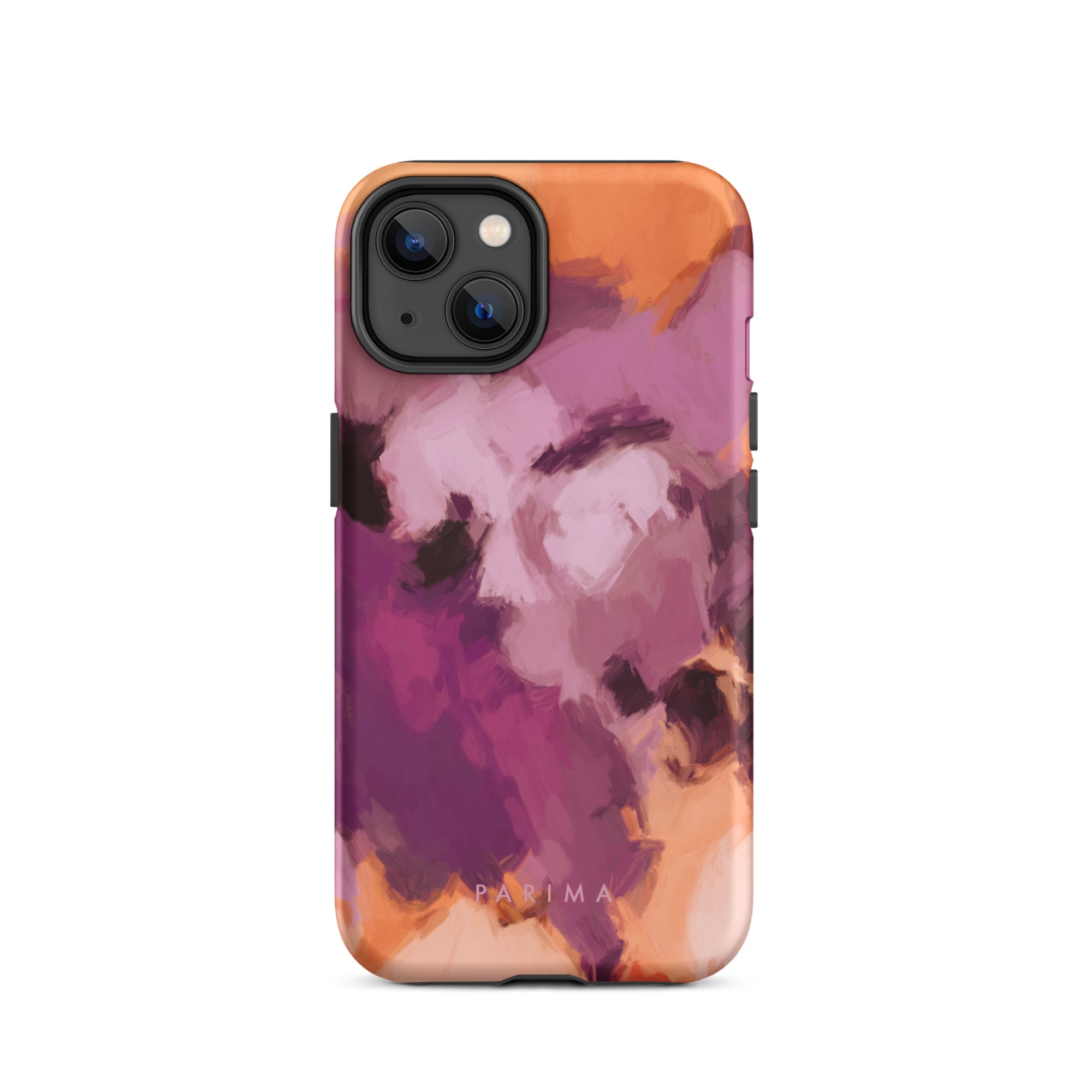 Lilac, purple and orange abstract art on iPhone 14 tough case by Parima Studio