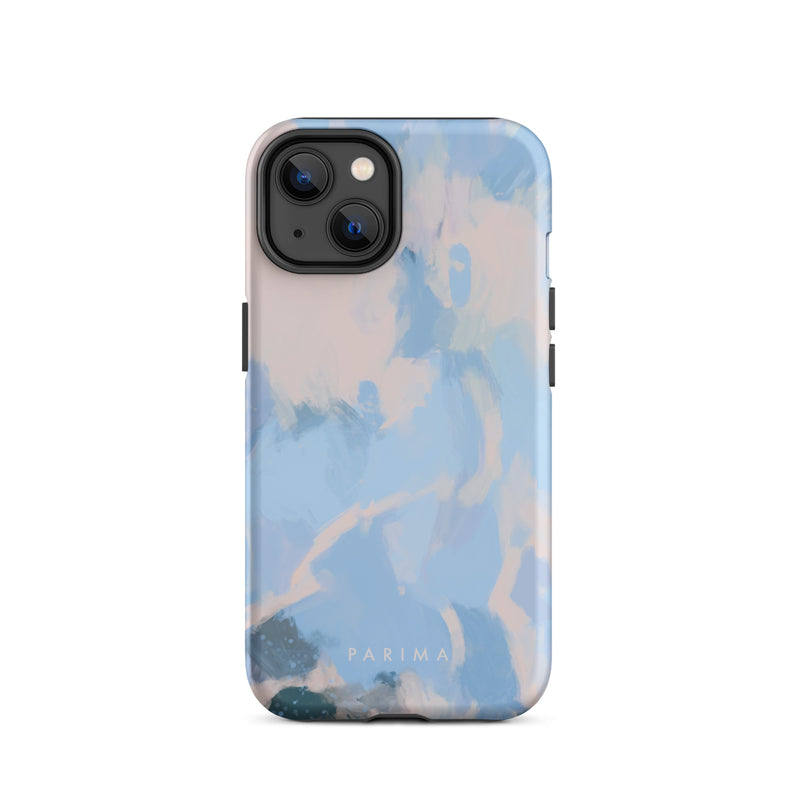 Dove, blue and pink abstract art on iPhone 14 tough case by Parima Studio