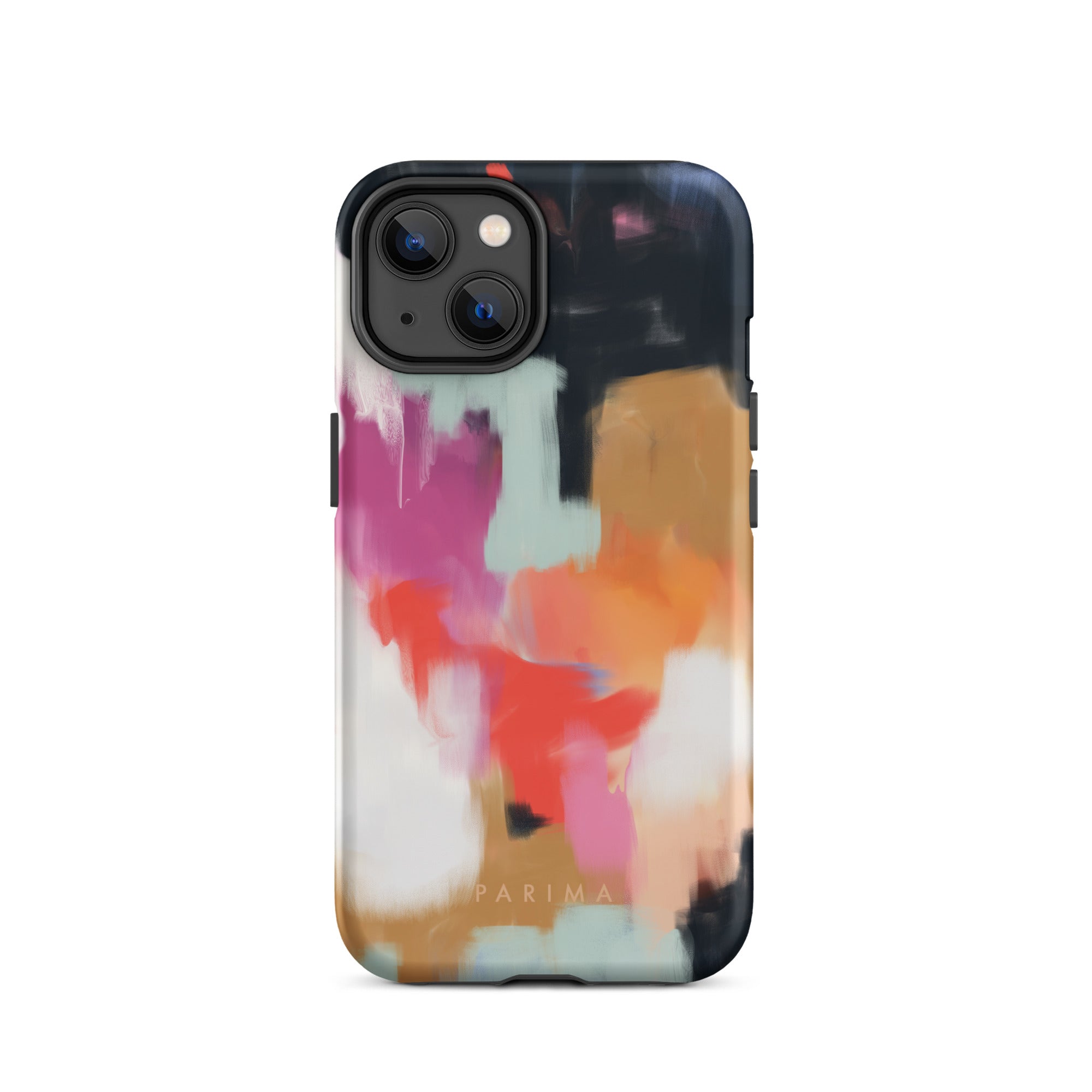 Ruthie, blue and pink abstract art on iPhone 14 tough case by Parima Studio