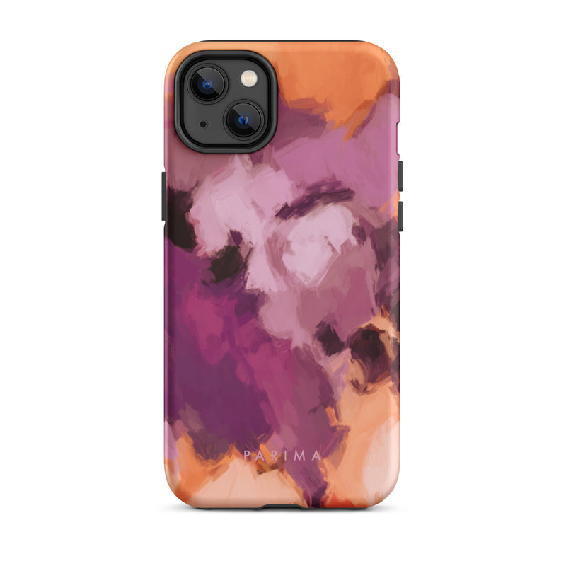 Lilac, purple and orange abstract art on iPhone 14 Plus tough case by Parima Studio