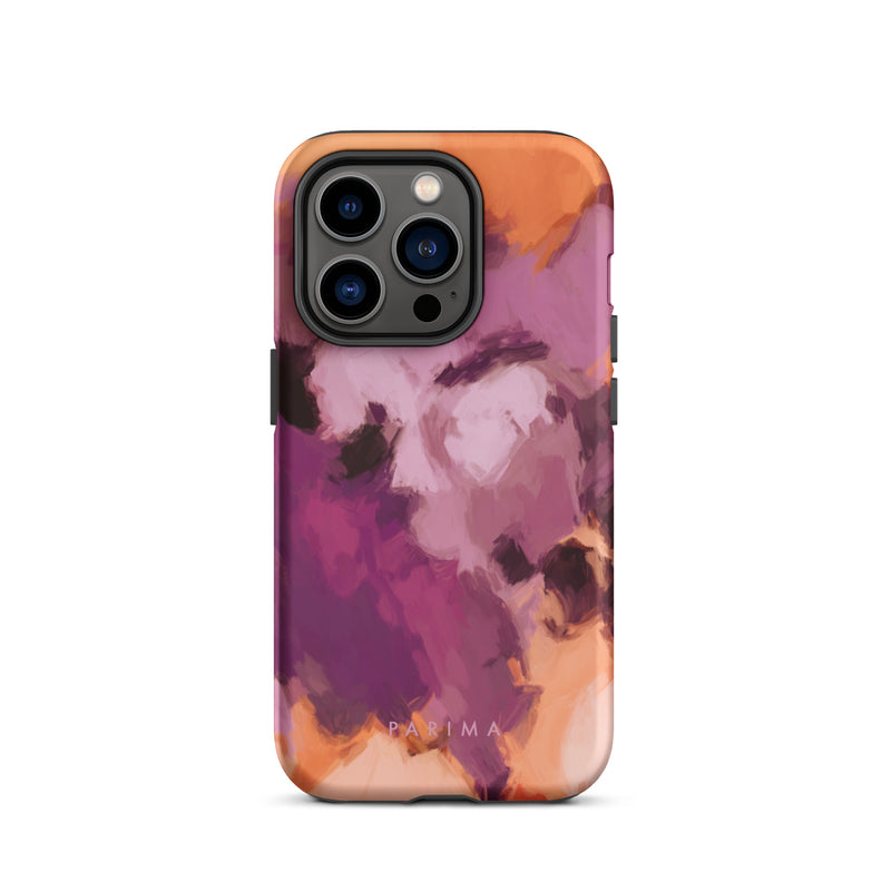 Lilac, purple and orange abstract art on iPhone 14 Pro tough case by Parima Studio