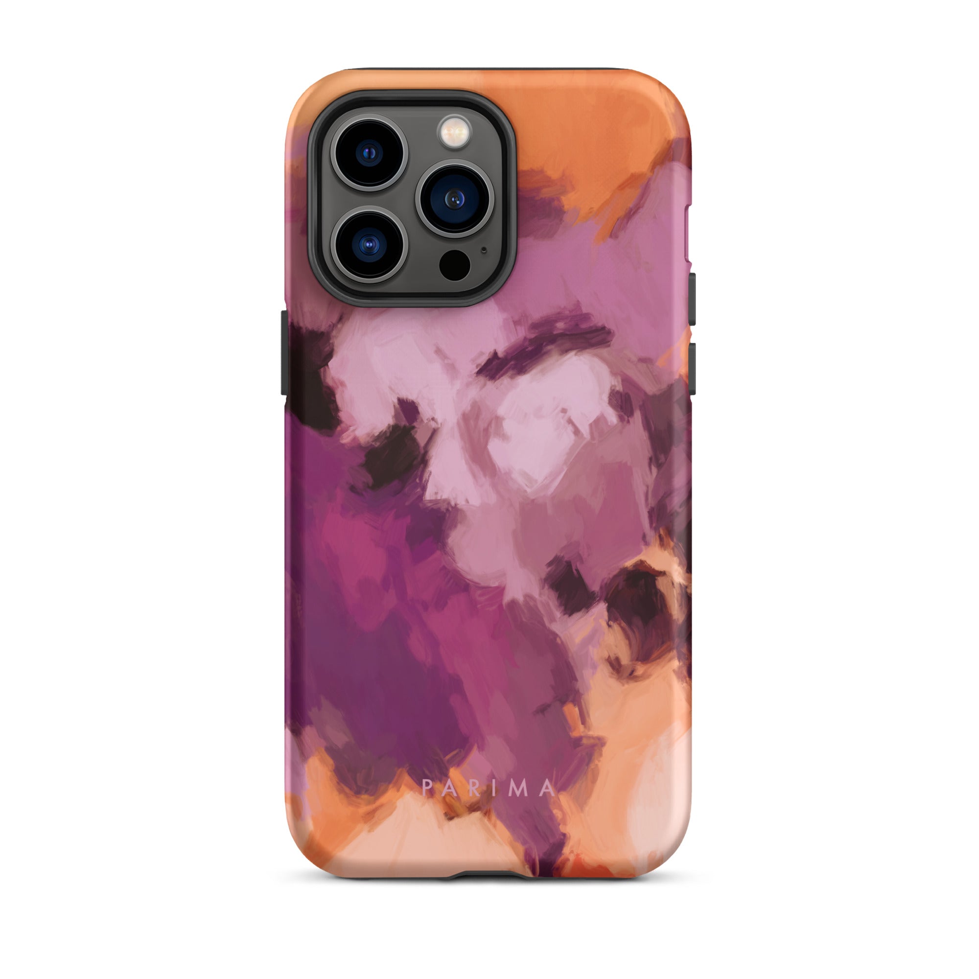 Lilac, purple and orange abstract art on iPhone 14 Pro Max tough case by Parima Studio