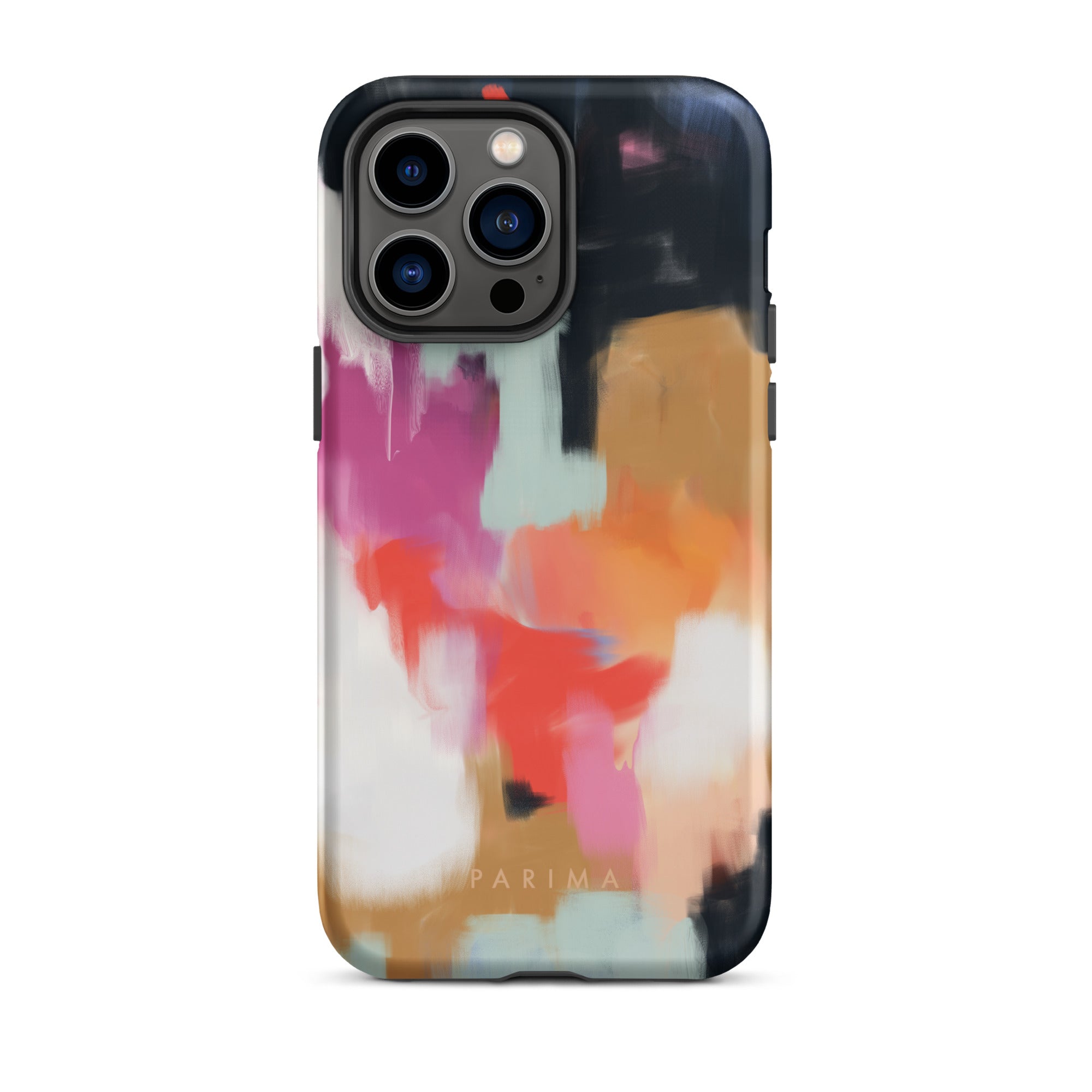 Ruthie, blue and pink abstract art on iPhone 14 Pro Max tough case by Parima Studio