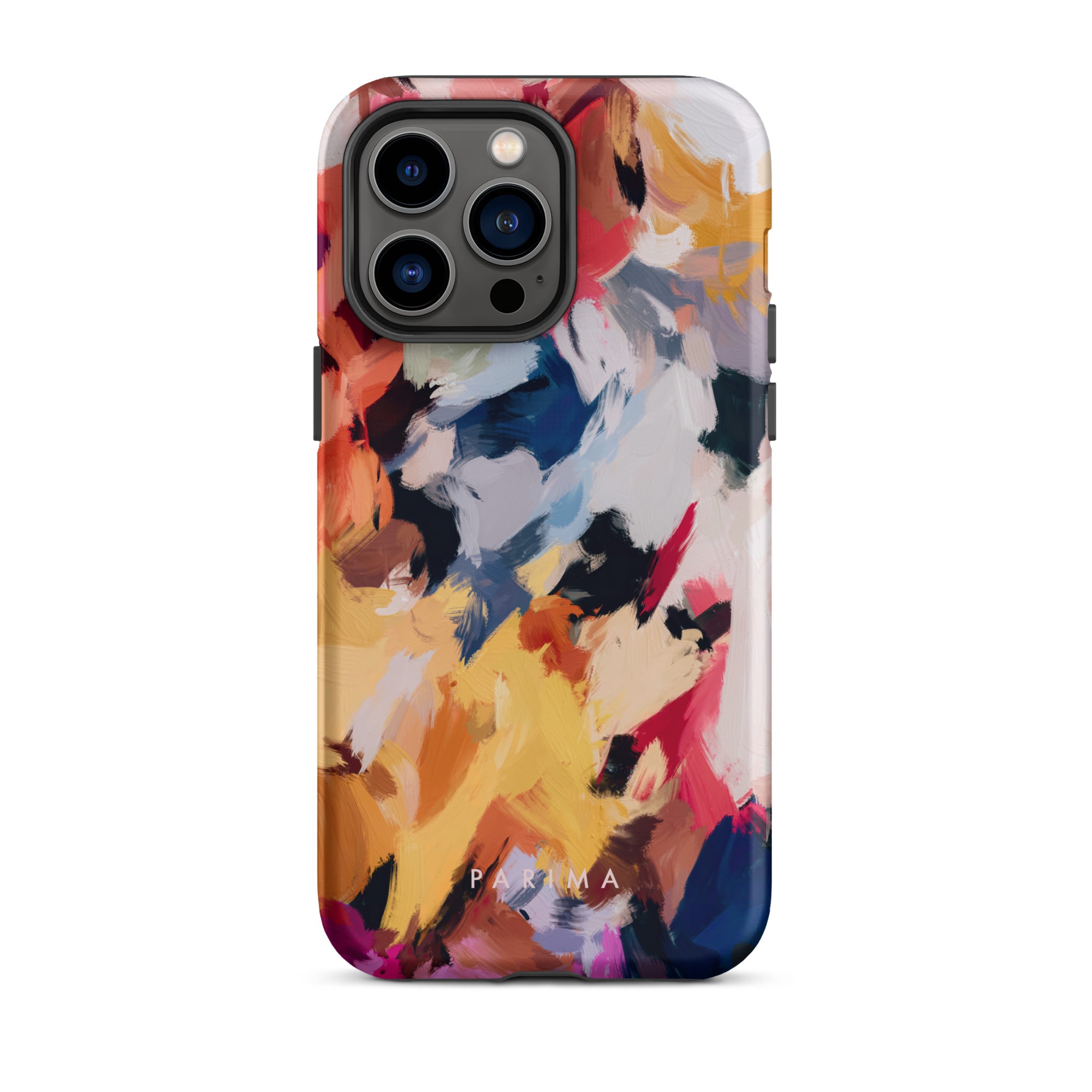 Wilde, blue and yellow abstract art on iPhone 14 Pro Max tough case by Parima Studio