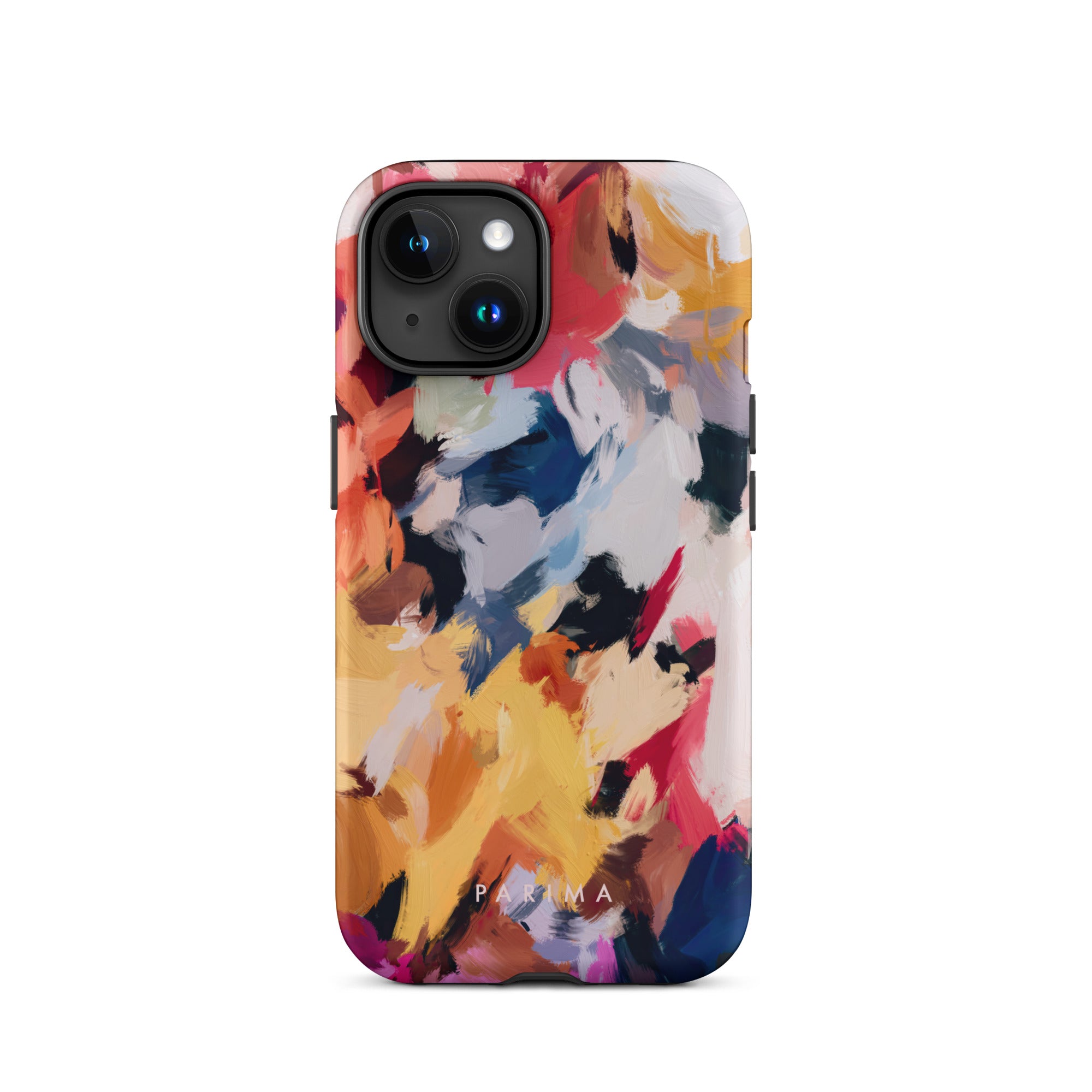 Wilde, blue and yellow abstract art on iPhone 15 tough case by Parima Studio