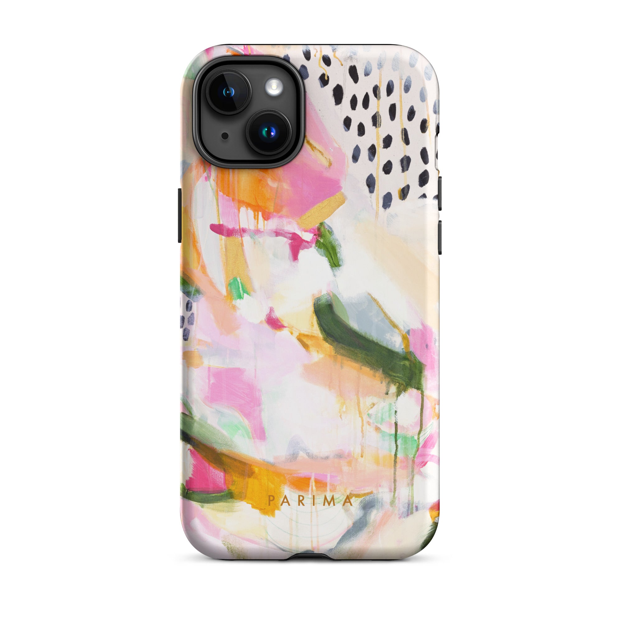 Adira, pink and green abstract art - iPhone 15 Plus tough case by Parima Studio