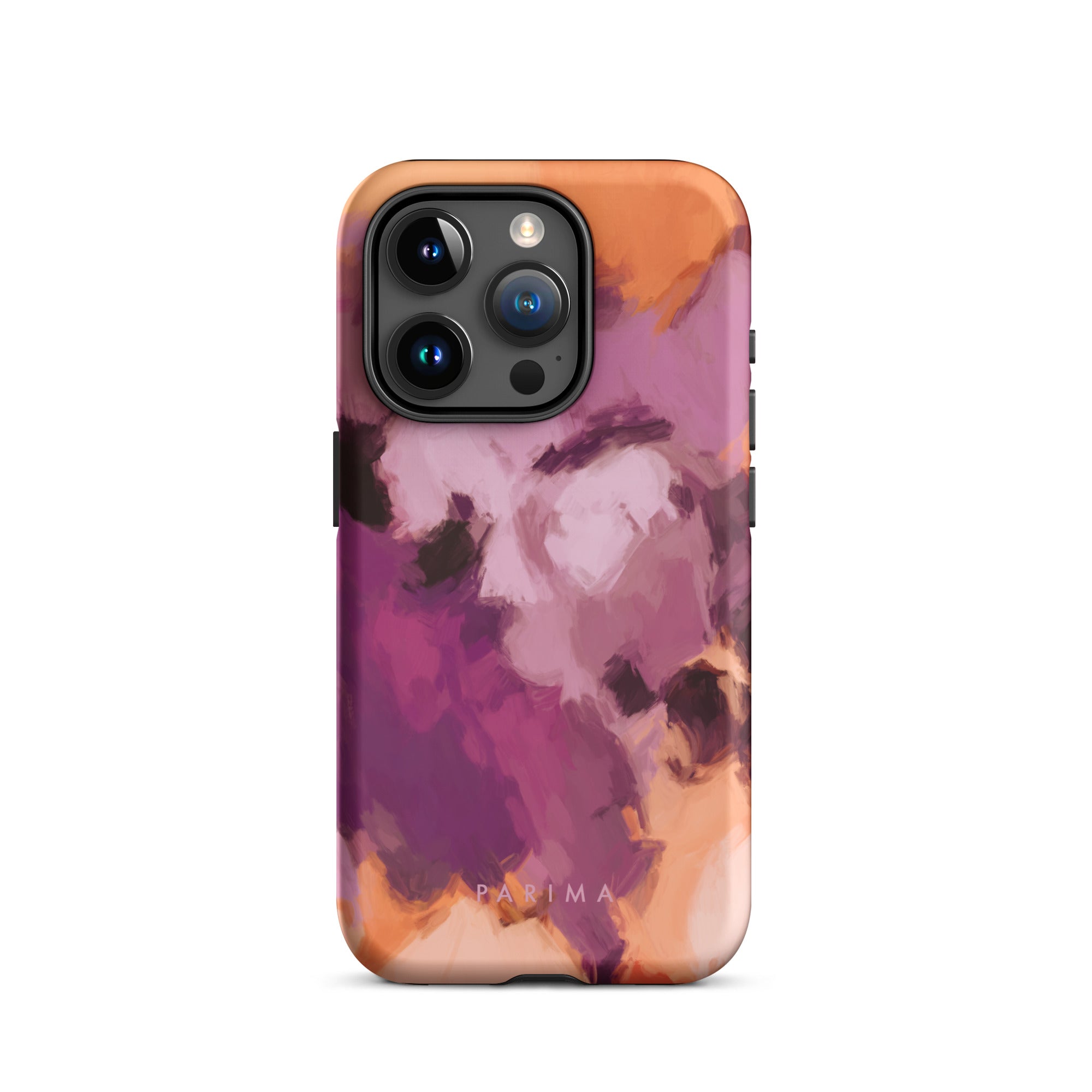Lilac, purple and orange abstract art on iPhone 15 Pro tough case by Parima Studio