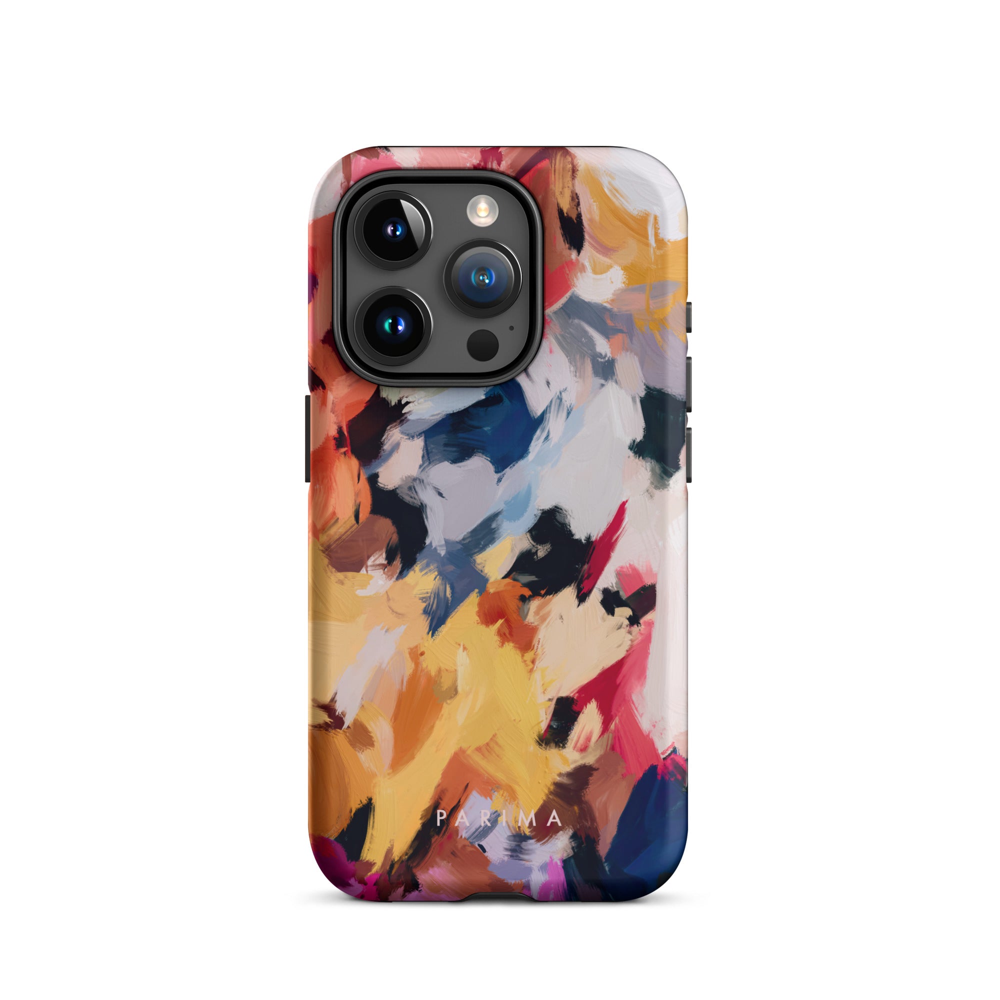 Wilde, blue and yellow abstract art on iPhone 15 Pro tough case by Parima Studio